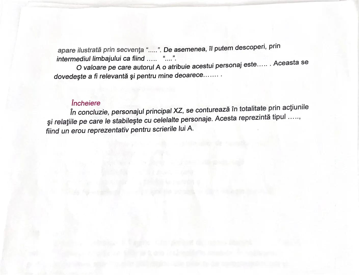 # Caracterizarea personajului
Repere:
→ inserarea personajului în operă;
→ statutul personajului;
→ mijloacele de caracterizare folosite