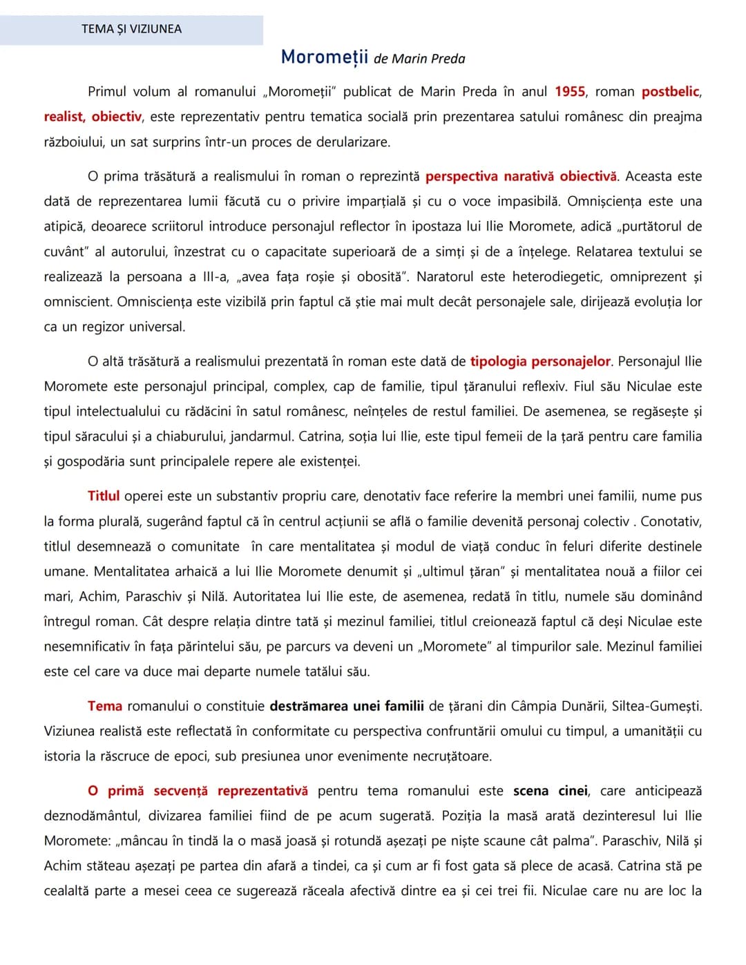 # TEMA ŞI VIZIUNEA
# Moromeții de Marin Preda
Primul volum al romanului „Moromeţii" publicat de Marin Preda în anul 1955, roman postbelic,