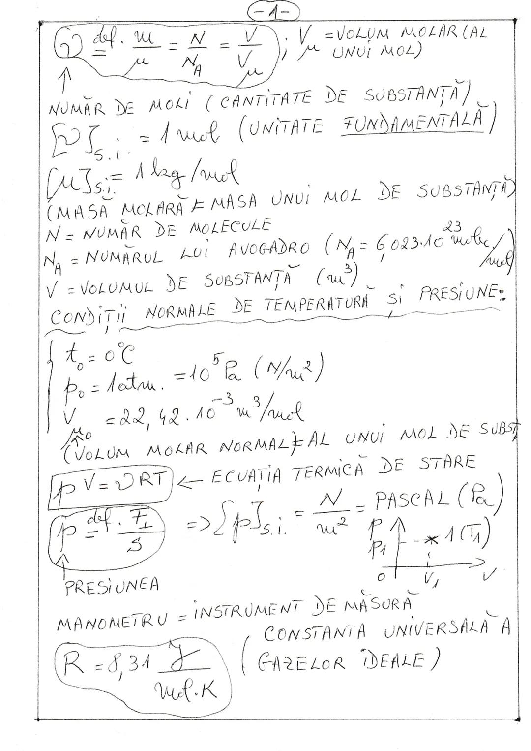 -1-
def. m = $\frac{N}{N_A} = \frac{V}{V_{\mu}}$; $V_{\mu}$ = VOLUM MOLAR (AL
UNUI MOL)
↑
NUMĂR DE MOLI (CANTITATE DE SUBSTANŢĂ)
$\Omega_{S.