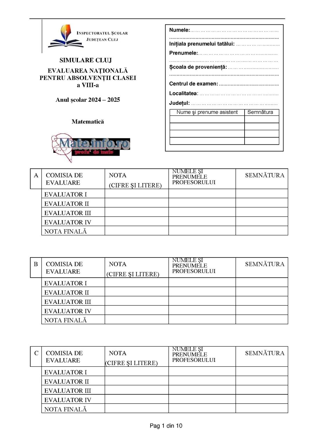 MODEL DE EVALUARE NATIONALA