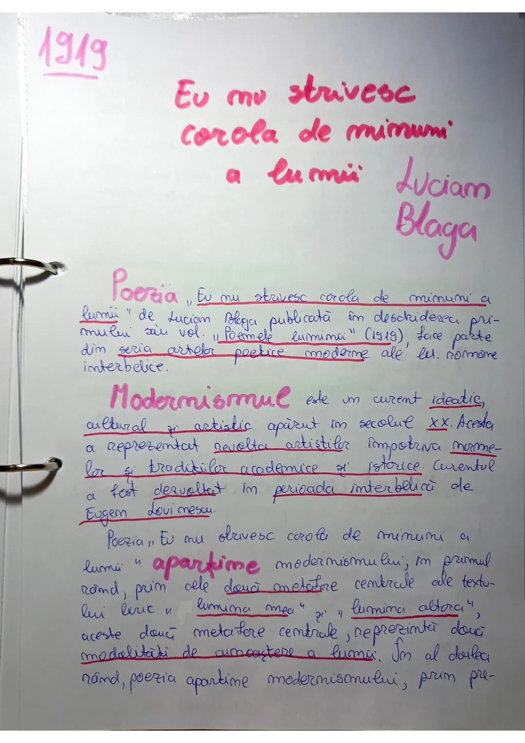 1919
Eu mu strivesc
corola de mimuni
a lumii Luciam
Blaga
Poezia Ev mu strivesc corola de minuni a
lumi" de Lucian Blaga publicată îm desc