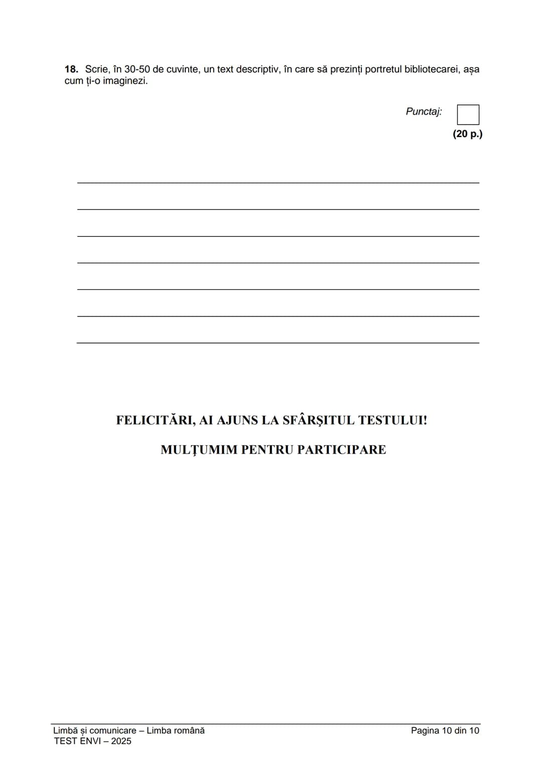 IVERNO
MINISTERUL EDUCAŢIEI ŞI CERCETĂRII
CENTRUL NAŢIONAL DE POLITICI
ROMANIE
ȘI EVALUARE ÎN EDUCAŢIE
EVALUAREA NAŢIONALĂ
LA FINALUL CLAS