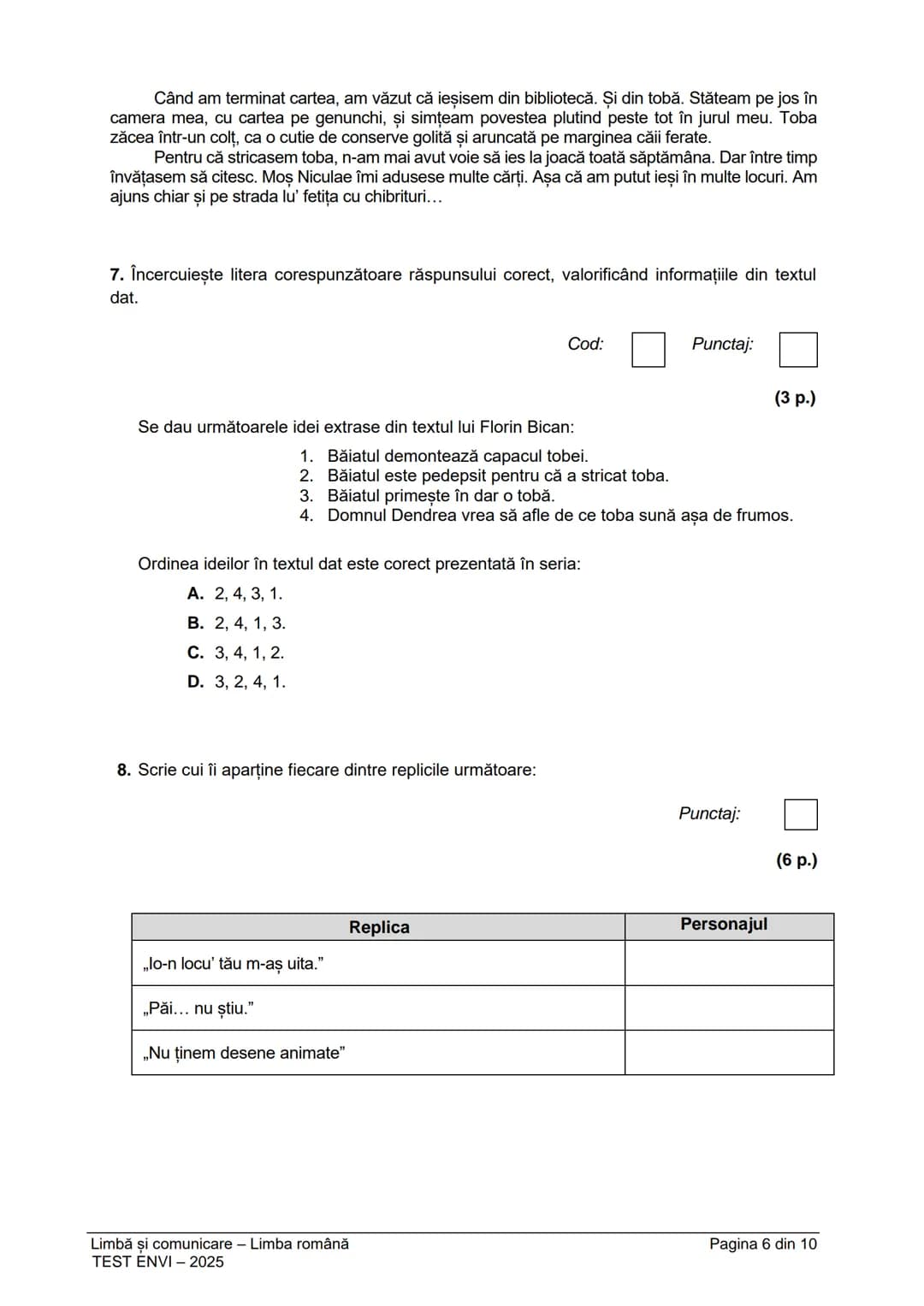 IVERNO
MINISTERUL EDUCAŢIEI ŞI CERCETĂRII
CENTRUL NAŢIONAL DE POLITICI
ROMANIE
ȘI EVALUARE ÎN EDUCAŢIE
EVALUAREA NAŢIONALĂ
LA FINALUL CLAS