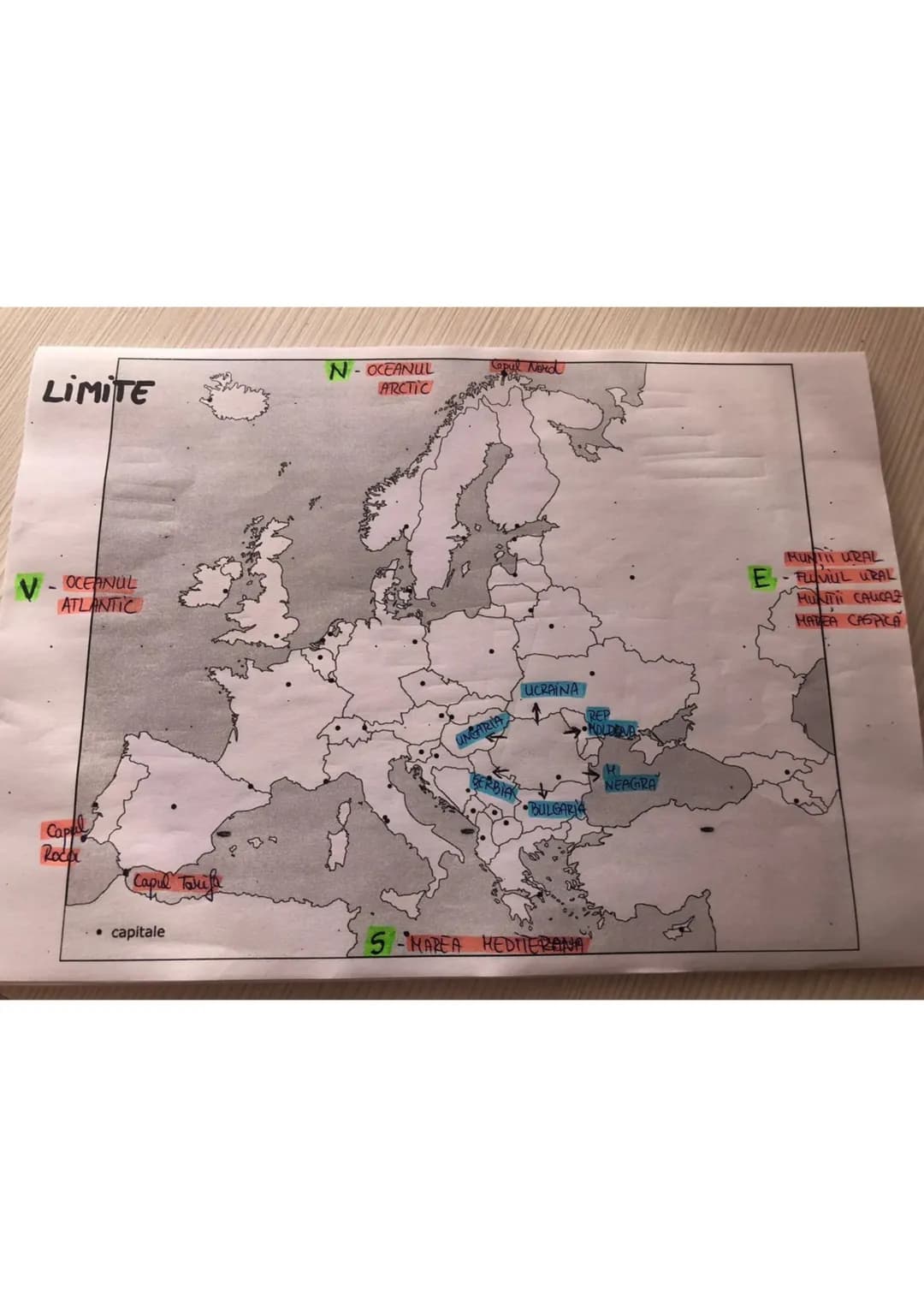 LIMITE
N-OCEANUL
ARCTIC
Copul Nord
V-OCEANUL
ATLANTIC
UNCARIA
UCRAINA
GERBIETY PULGARIA
NEAGRA
Capel
Roca
Capul Tarif
capitale
S-M
