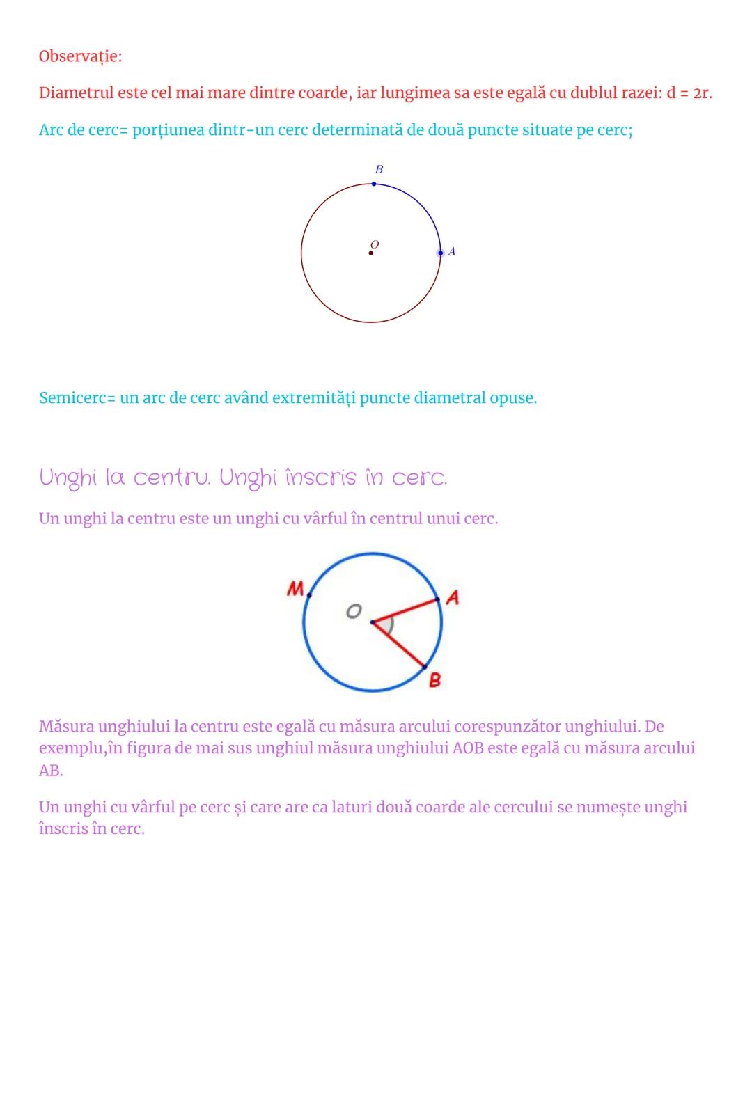 # Cercul
Cercul este mulțimea punctelor din plan situate la aceeaşi distanţă r faţă de un punct fix O,
numit centrul cercului.
Notație: C(O