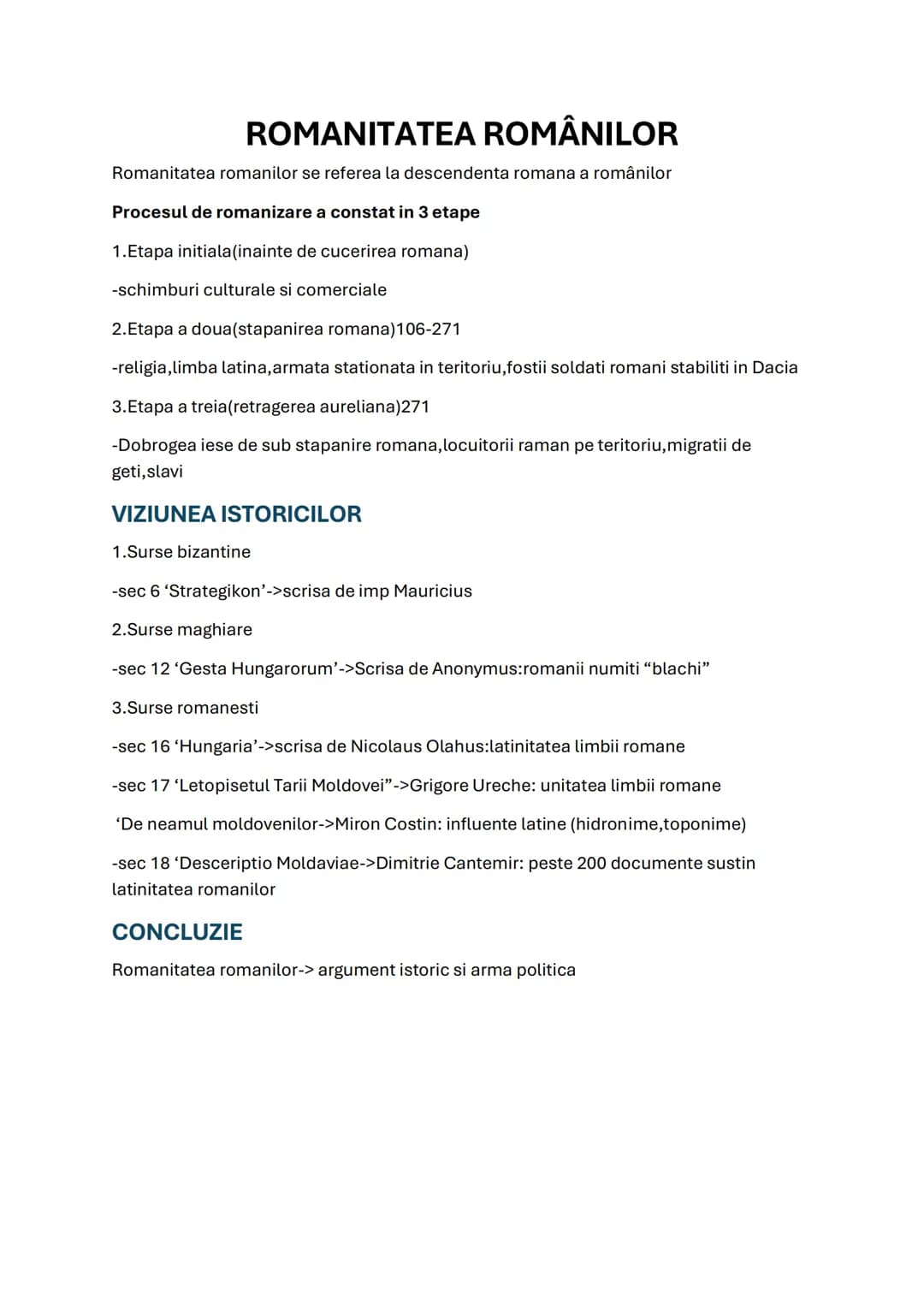 # ROMANITATEA ROMÂNILOR
Romanitatea romanilor se referea la descendenta romana a românilor
Procesul de romanizare a constat in 3 etape
1.