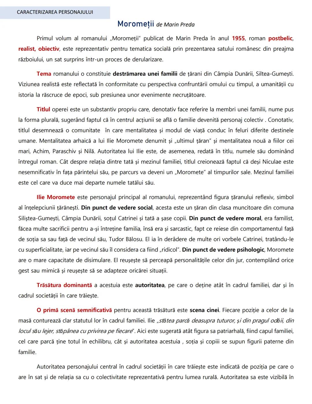 # CARACTERIZAREA PERSONAJULUI
Moromeții de Marin Preda
Primul volum al romanului „Moromeţii" publicat de Marin Preda în anul 1955, roman p