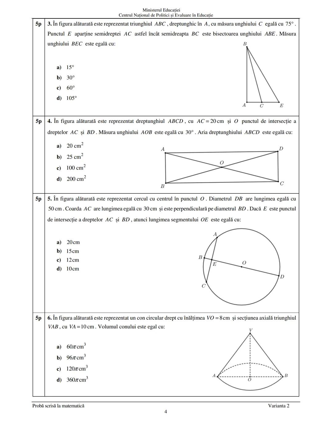 --- OCR Start ---
Ministerul Educației
Centrul Național de Politici și Evaluare în Educație
Prezenta lucrare conține
pagini
EVALUAREA NAŢION