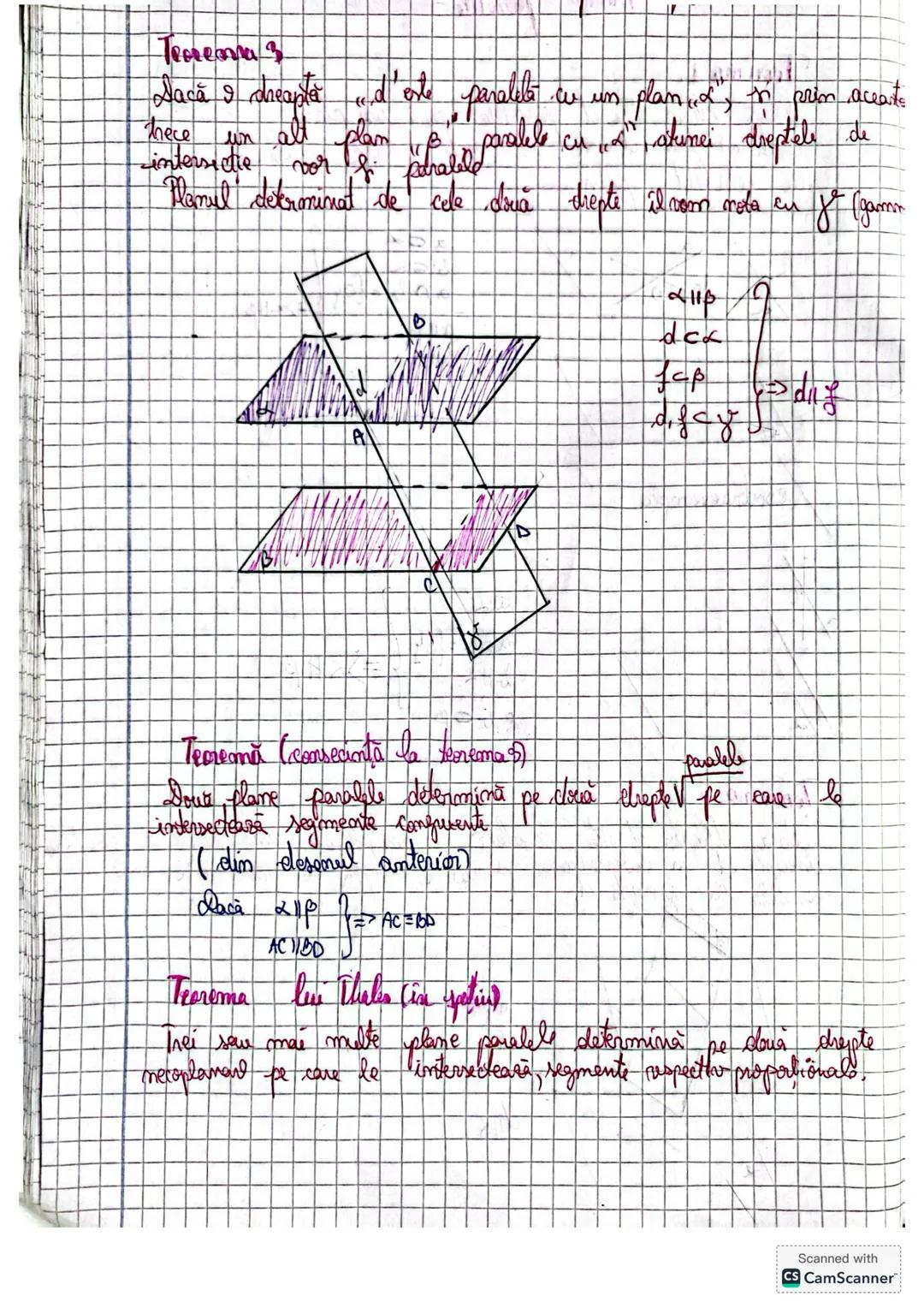 # Plane paralele
# Teorema 1.
Două plane sunt paralele dacă un plan conține două drepte concurente și fiecare paralel cu celălalt plan
α
β