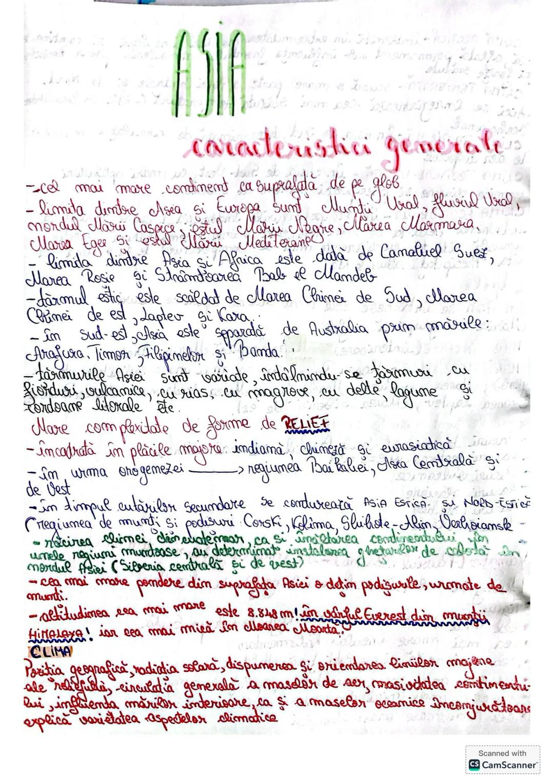 # ASIA
caracteristici generale
-cel mai mare continent ca suprafata de pe glob
- limita dintre Asea si Europa sunt Munti Ural, fluviul Ura