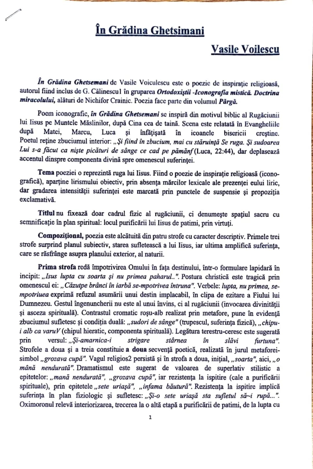 # În Grădina Ghetsimani
Vasile Voilescu
În Grădina Ghetsemani de Vasile Voiculescu este o poezie de inspirație religioasă,
autorul fiind i