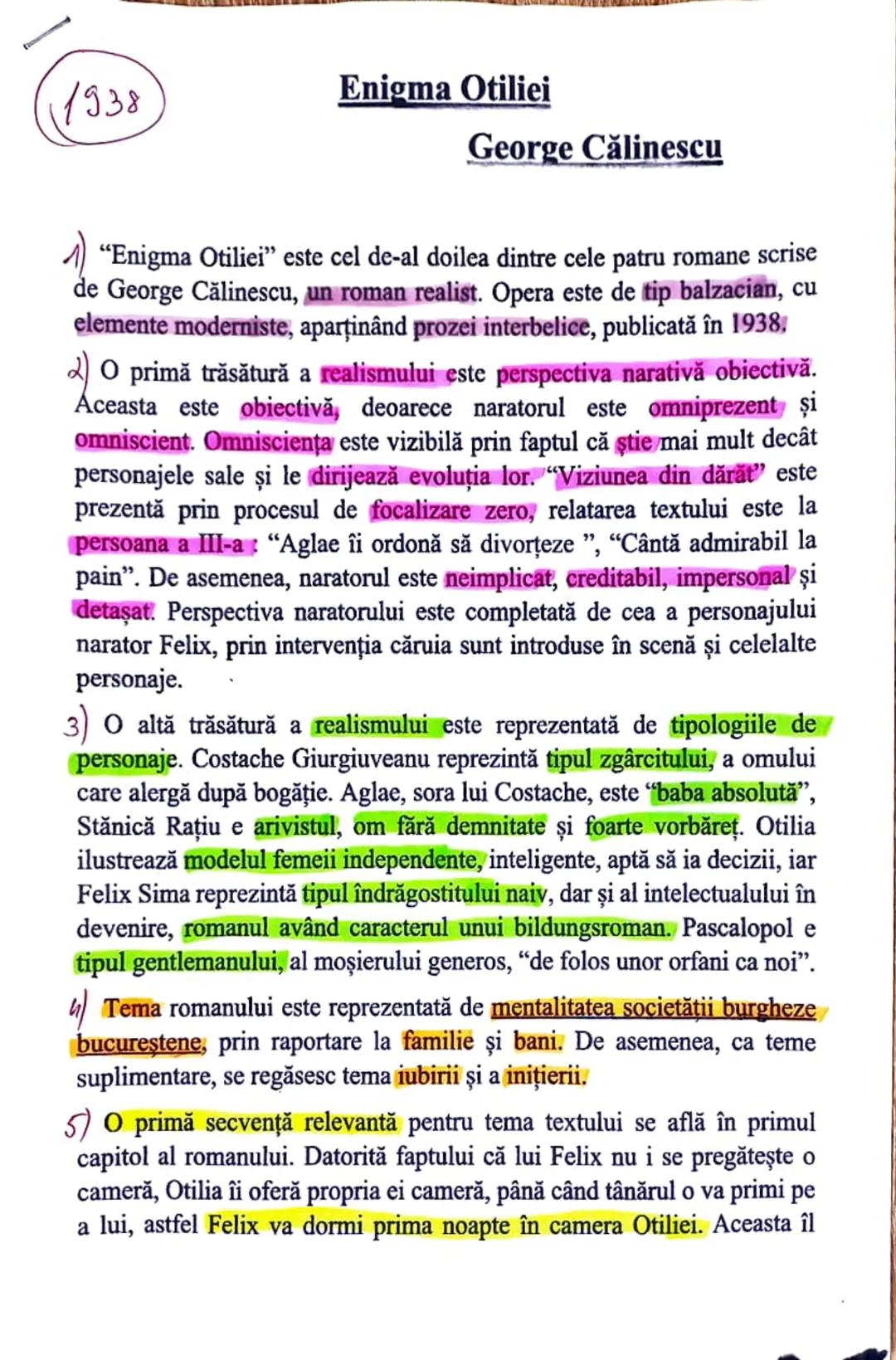 1938
# Enigma Otiliei
## George Călinescu
1) "Enigma Otiliei" este cel de-al doilea dintre cele patru romane scrise
de George Călinescu,