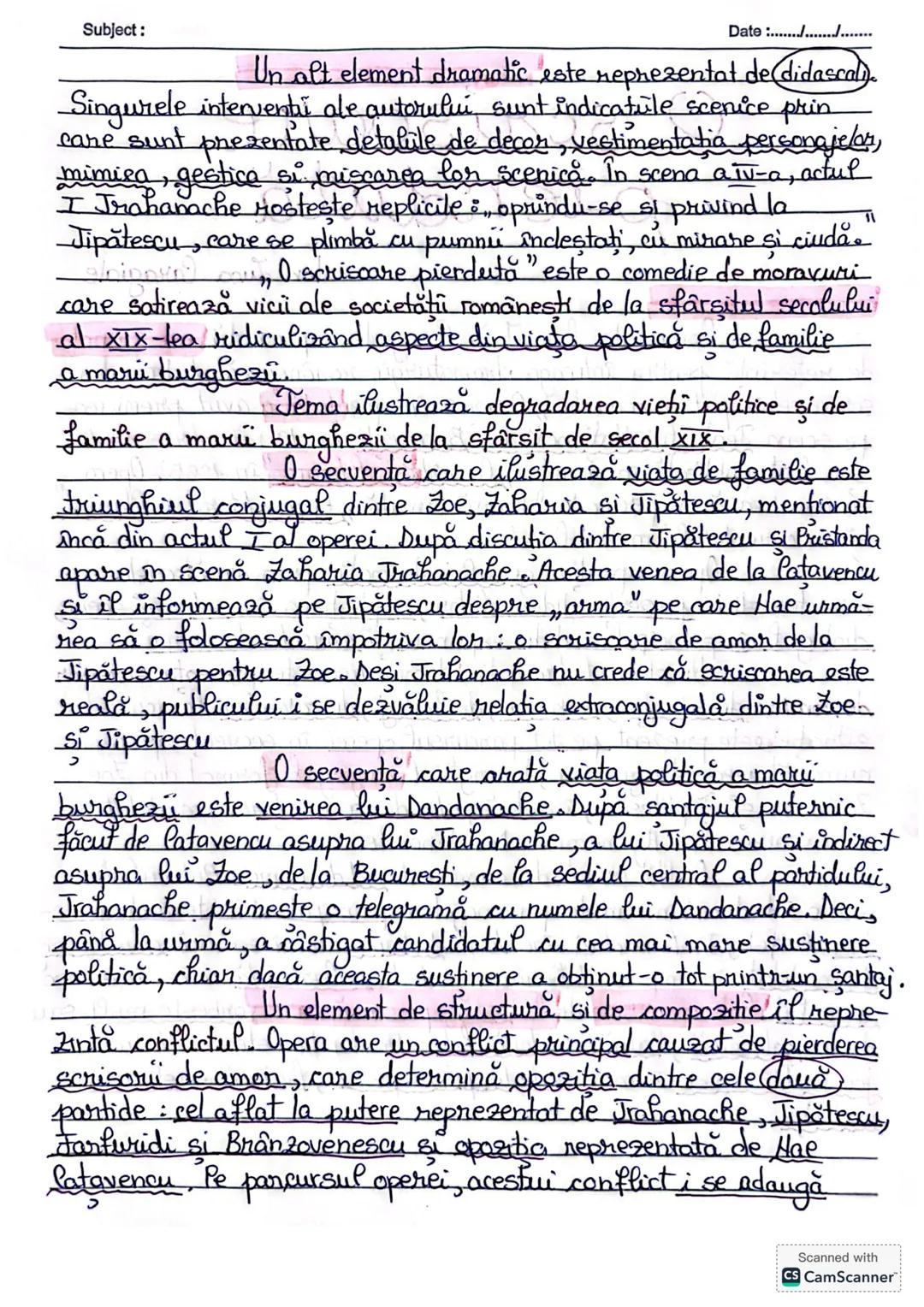Subject:
Date :......./................
O scrisoare.
pierdută
Ion Luca Caragiale
Comediile lui I. 2. Caragiale reprezintă un punct
de ref