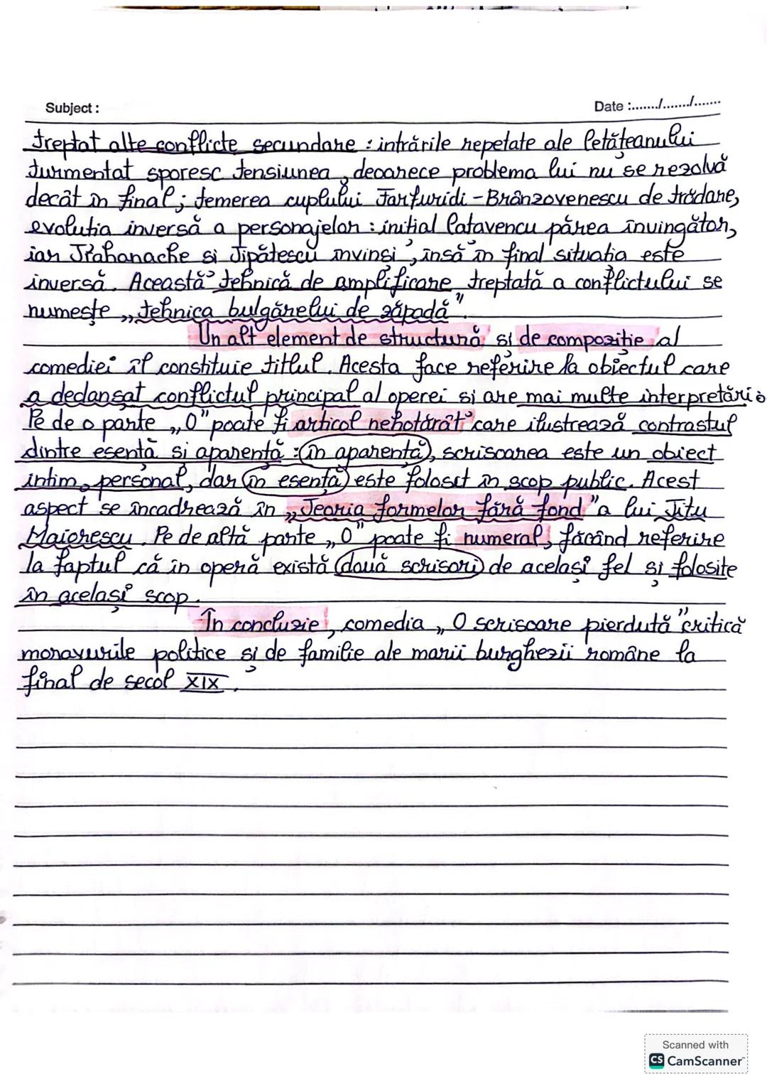 Subject:
Date :......./................
O scrisoare.
pierdută
Ion Luca Caragiale
Comediile lui I. 2. Caragiale reprezintă un punct
de ref