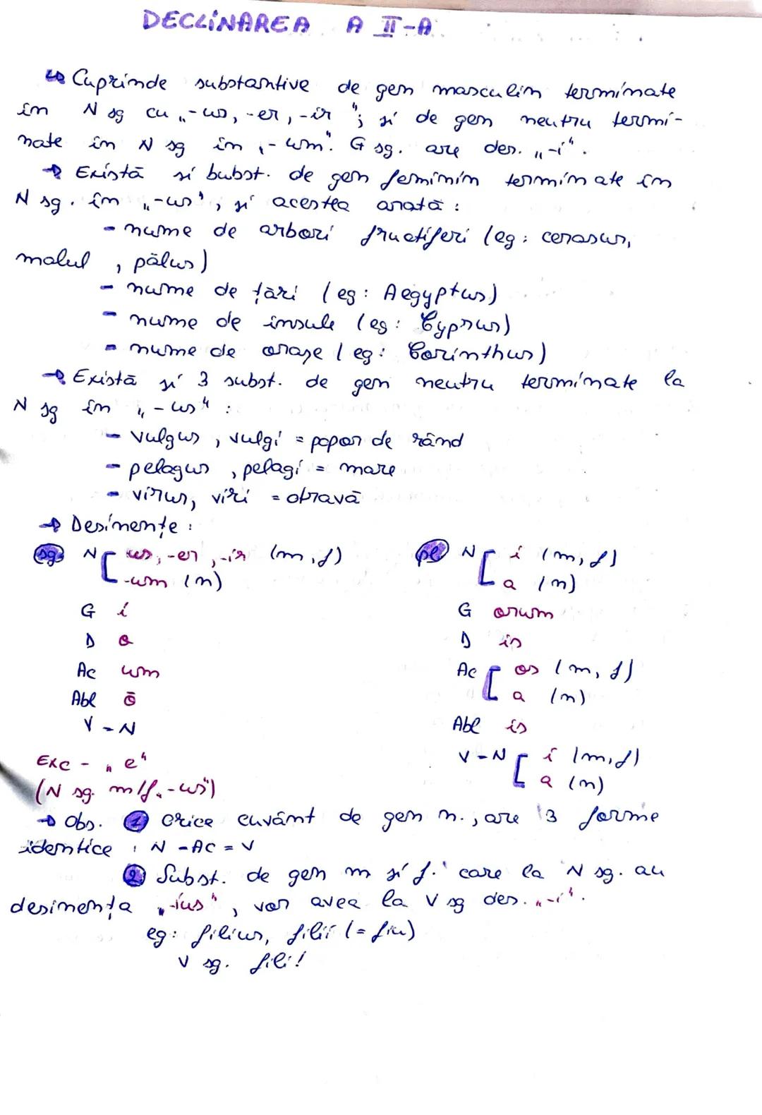 # DECLINARICE LIMBU ZATINE
↳ B. latinā are 5 declinari, care se deosebesc după
desinenta cast. G mr. sg.
↳ Orice subst. dim eb. latíma se