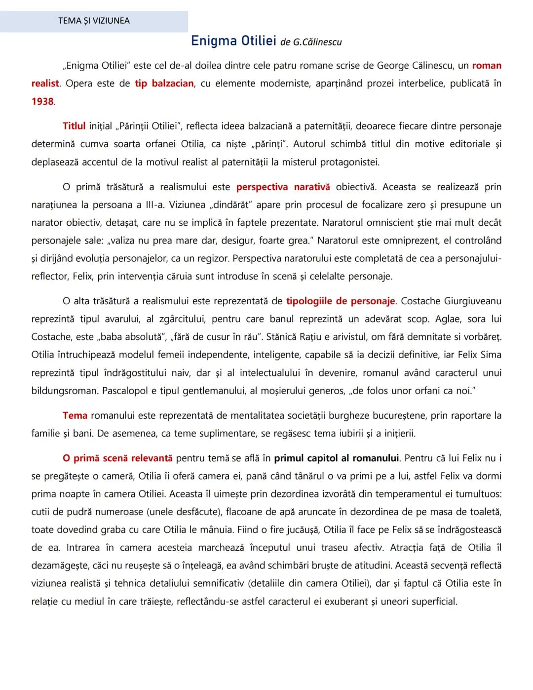 # TEMA ŞI VIZIUNEA
Enigma Otiliei de G.Călinescu
„Enigma Otiliei" este cel de-al doilea dintre cele patru romane scrise de George Călinesc