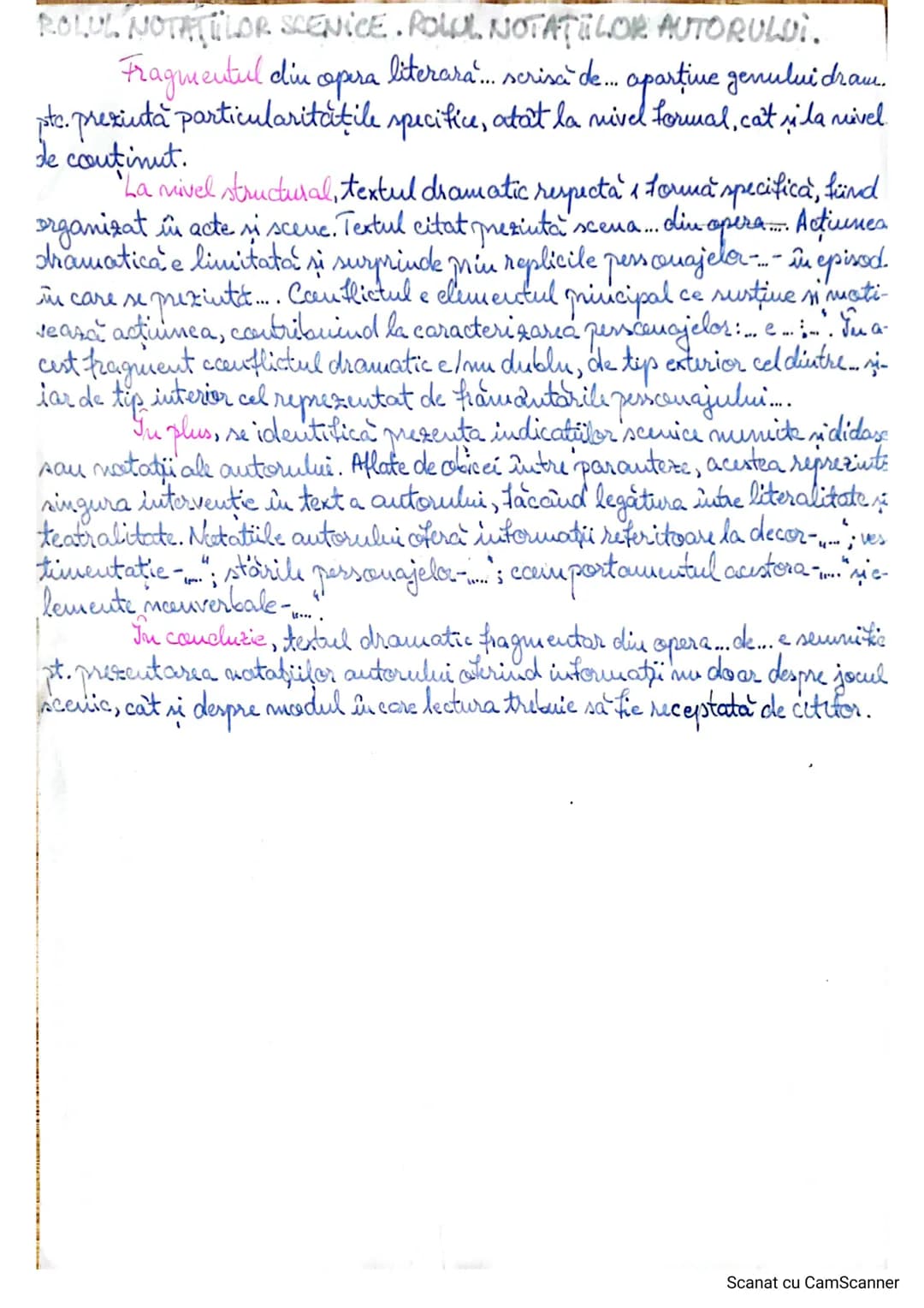 ROLUL NOTATILOR SCENICE ROLUL NOTATILOR AUTORULUI.
Fragmentul din
ptc. prezintă particularitățile specifice, atât la nivel formal, cat si la