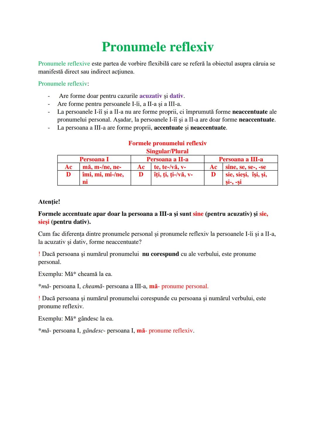 # Pronumele reflexiv
Pronumele reflexive este partea de vorbire flexibilă care se referă la obiectul asupra căruia se
manifestă direct sau
