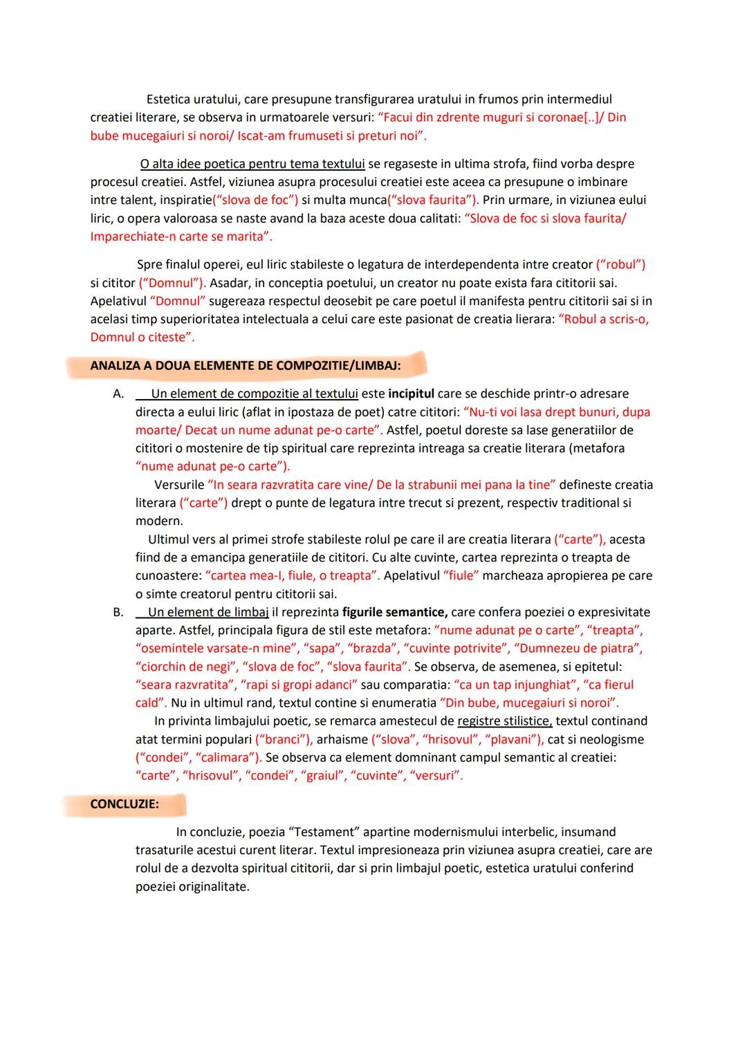 Testament
de Tudor Arghezi
INTRODUCERE:
Tudor Arghezi este considerat cel mai de seama poet al sec. XX, tematica operelor sale fiind
comple