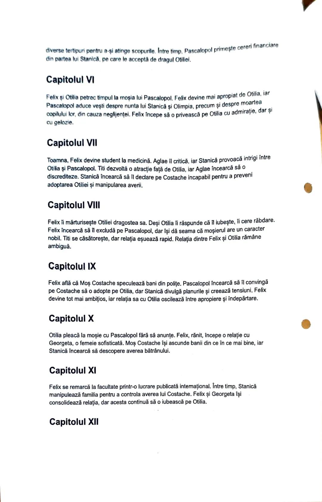 # Rezumat "Enigma Otiliei" - De George
Călinescu
## Capitolul I
Felix Sima, rămas orfan, pleacă din laşi către Bucureşti, în iulie 1909, p