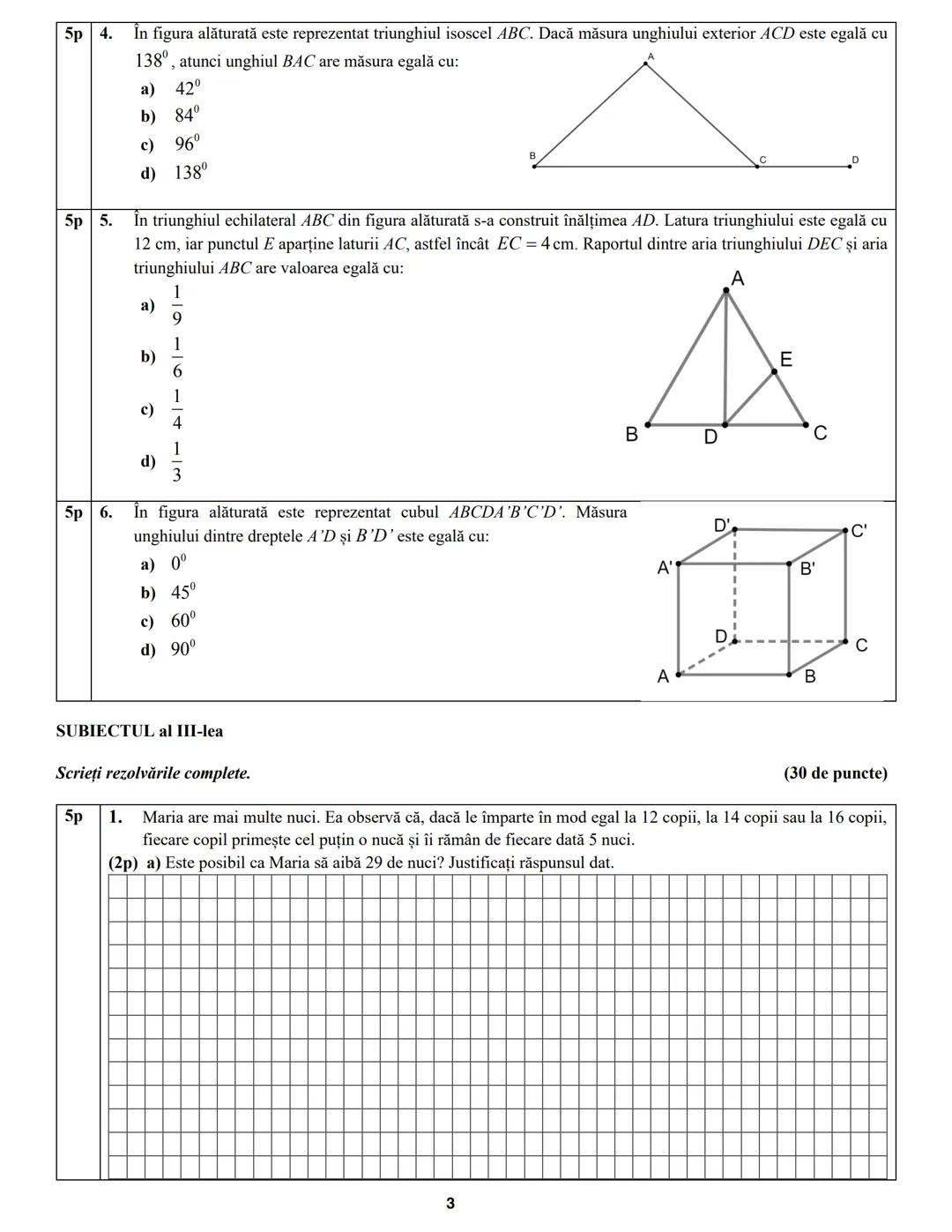 INSPECTORATUL ŞCOLAR JUDEŢEAN SIBIU
Prezenta lucrare conţine __________ pagini.
EVALUARE NAŢIONALĂ PENTRU ABSOLVENŢII
CLASEI a VIII-a
Anu