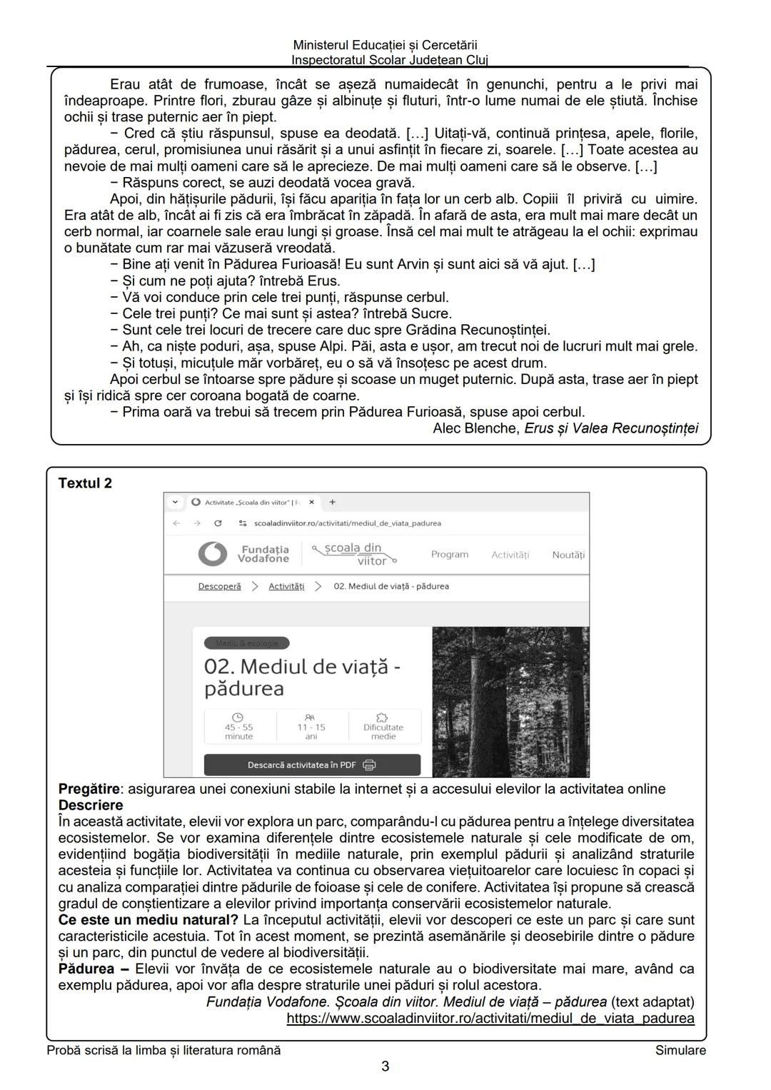 Ministerul Educaţiei şi Cercetării
Inspectoratul Şcolar Judeţean Cluj
Prezenta lucrare conține_pagini
EVALUAREA NAŢIONALĂ PENTRU
ABSOLVENŢ