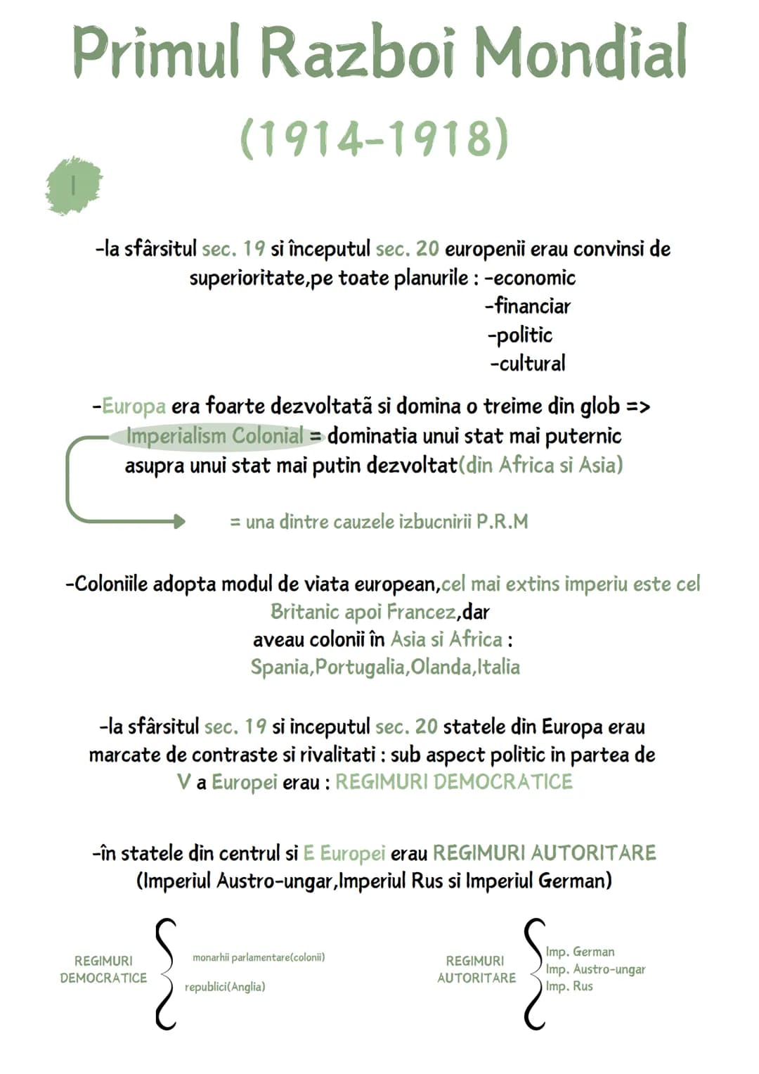 Primul Razboi Mondial
(1914-1918)
-la sfârsitul sec. 19 si începutul sec. 20 europenii erau convinsi de
superioritate, pe toate planurile: -