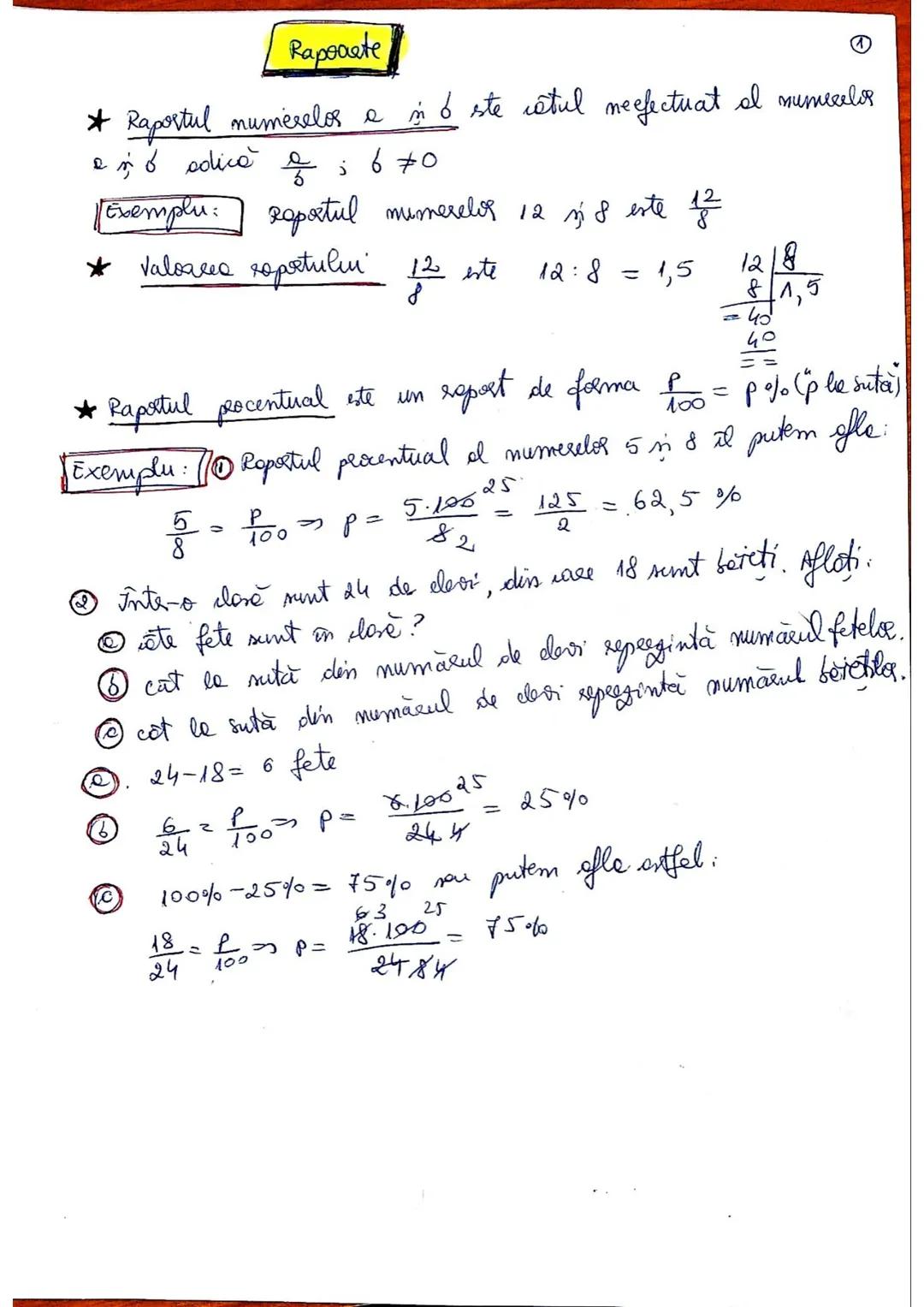 --- OCR Start ---
Rapoarte
* Raportul numerelor a și b este câtul efectuat al numerelor
a și b, cu condiția: $\frac{a}{b}$ și $b \neq 0$
Exe
