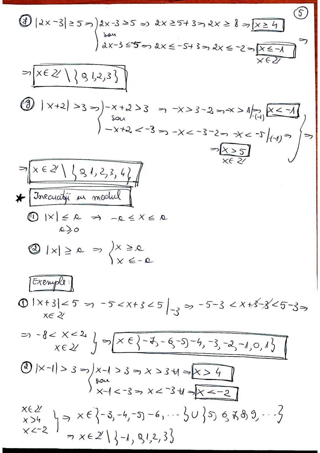 *Ecuatii:
① -x+3=-5
-x=-5-3
-x=-8
x= -8:(-1)
X = 8 ∈ Z
solutie = {8}
③ 7-5x=-2
-5x=-2-7
-5x=-9
x= -9:(-5)
x= 9/5 ∈ Z
solutie = {9/5}
⑤ |2