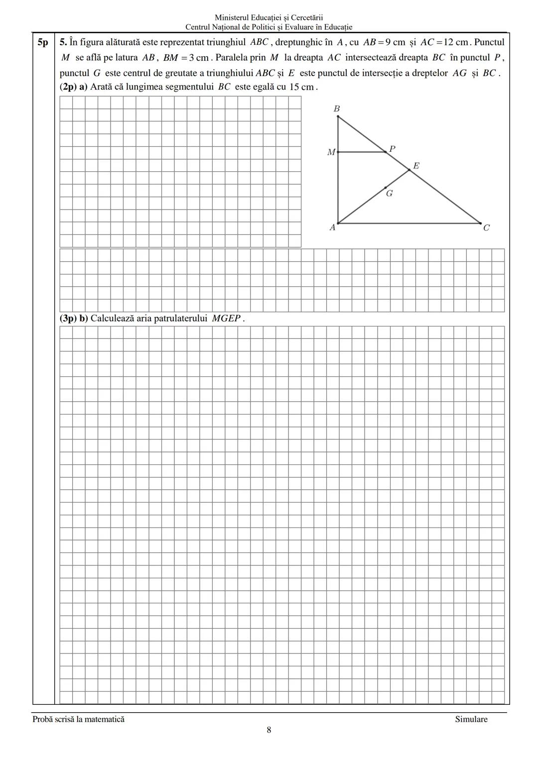 --- OCR Start ---
Ministerul Educației şi Cercetării
Centrul Național de Politici şi Evaluare în Educație
Prezenta lucrare conține
pagini
EV