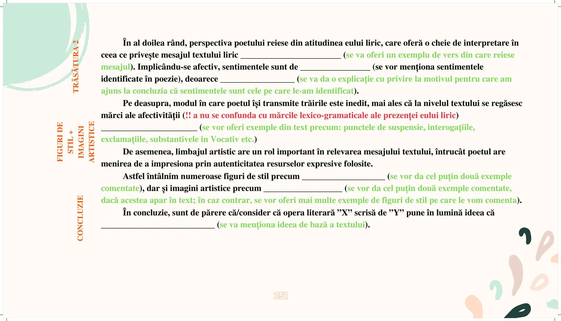 # Mesajul textului poetic
= pentru elaborarea mesajului textului poetic se vor avea în vedere toate
trăsăturile genului liric. însă accentu