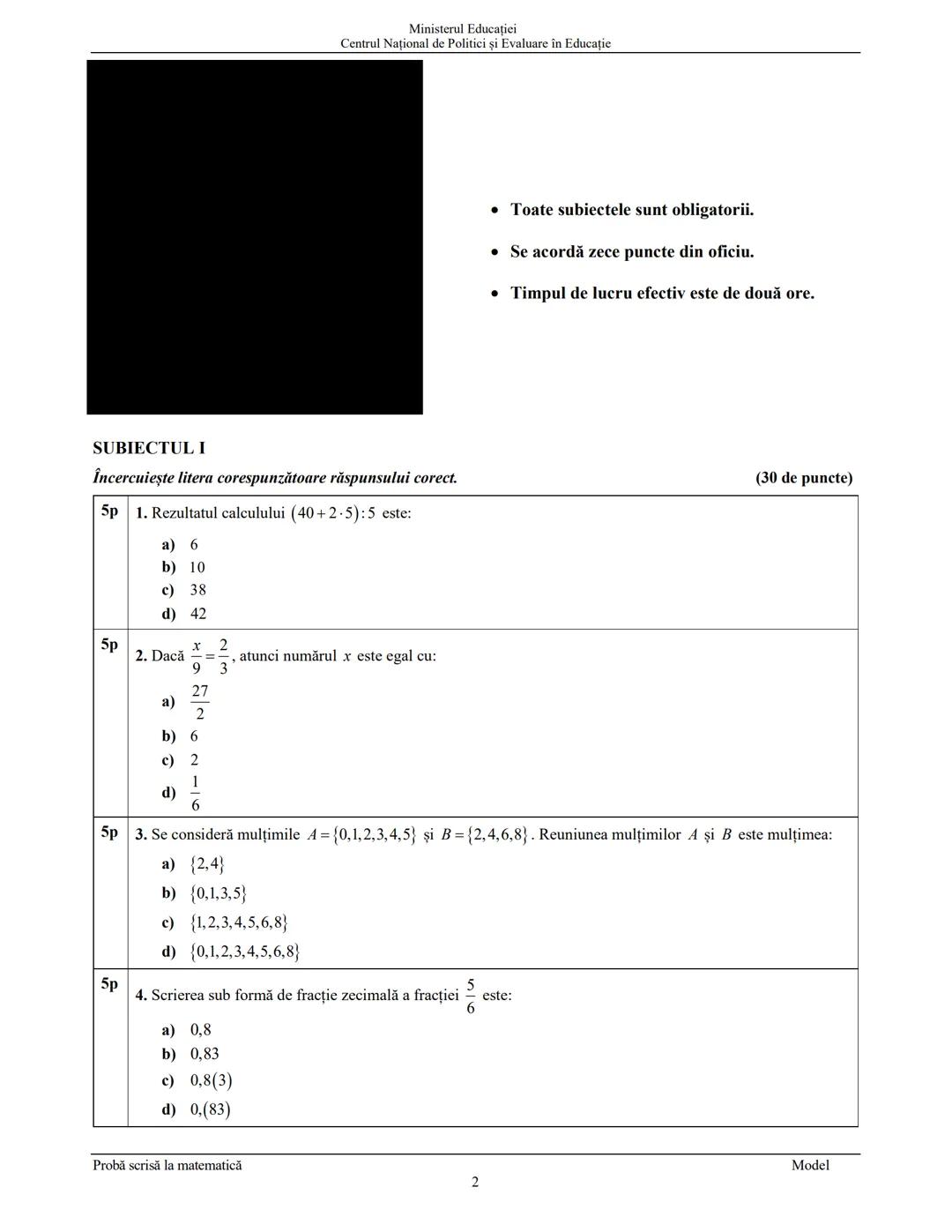 --- OCR Start ---
Ministerul Educației
Centrul Național de Politici și Evaluare în Educație
Prezenta lucrare conţine
pagini
EVALUAREA NAŢION