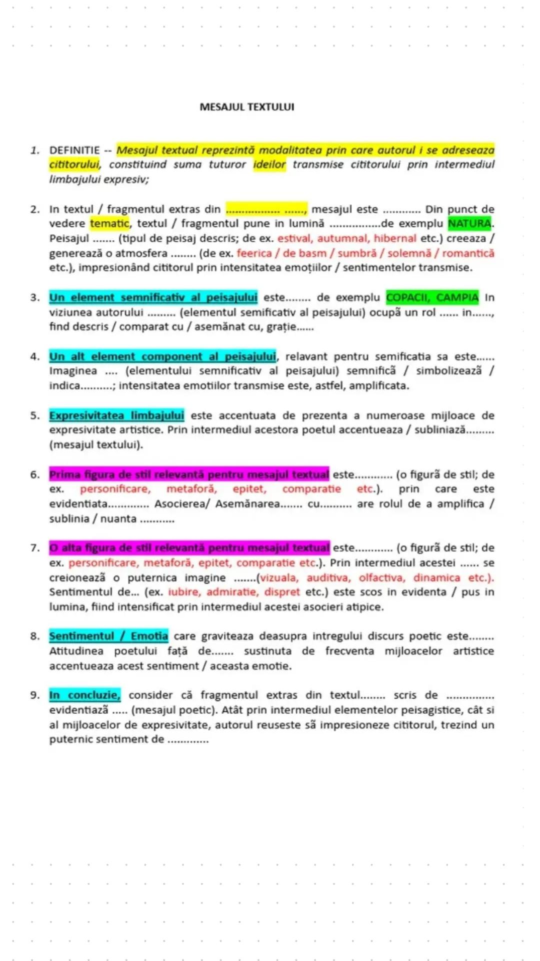 MESAJUL TEXTULUI
1. DEFINITIE- Mesajul textual reprezintă modalitatea prin care autorul i se adreseaza
cititorului, constituind suma tutur