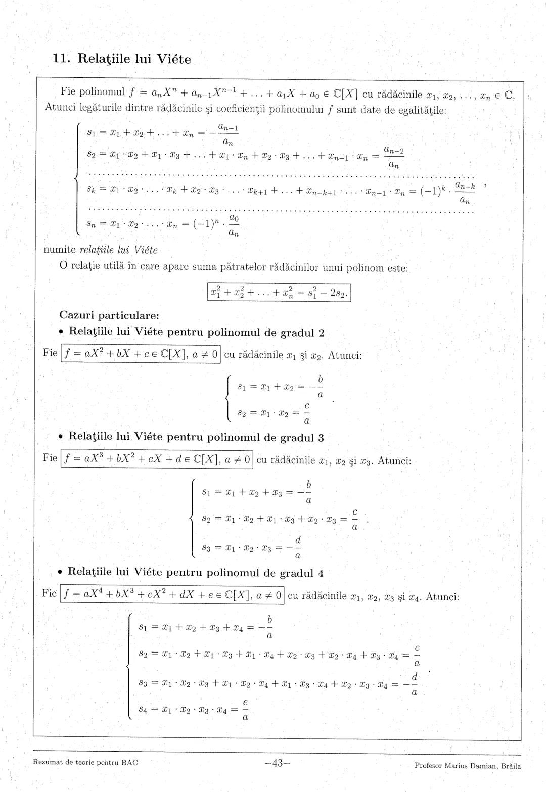 --- OCR Start ---
1. Numere reale
3
2. Logaritmi
5
3. Numere complexe
7
4. Inducţia matematică
9
5. Progresii
..10
6. Funcţia de gradul I
11