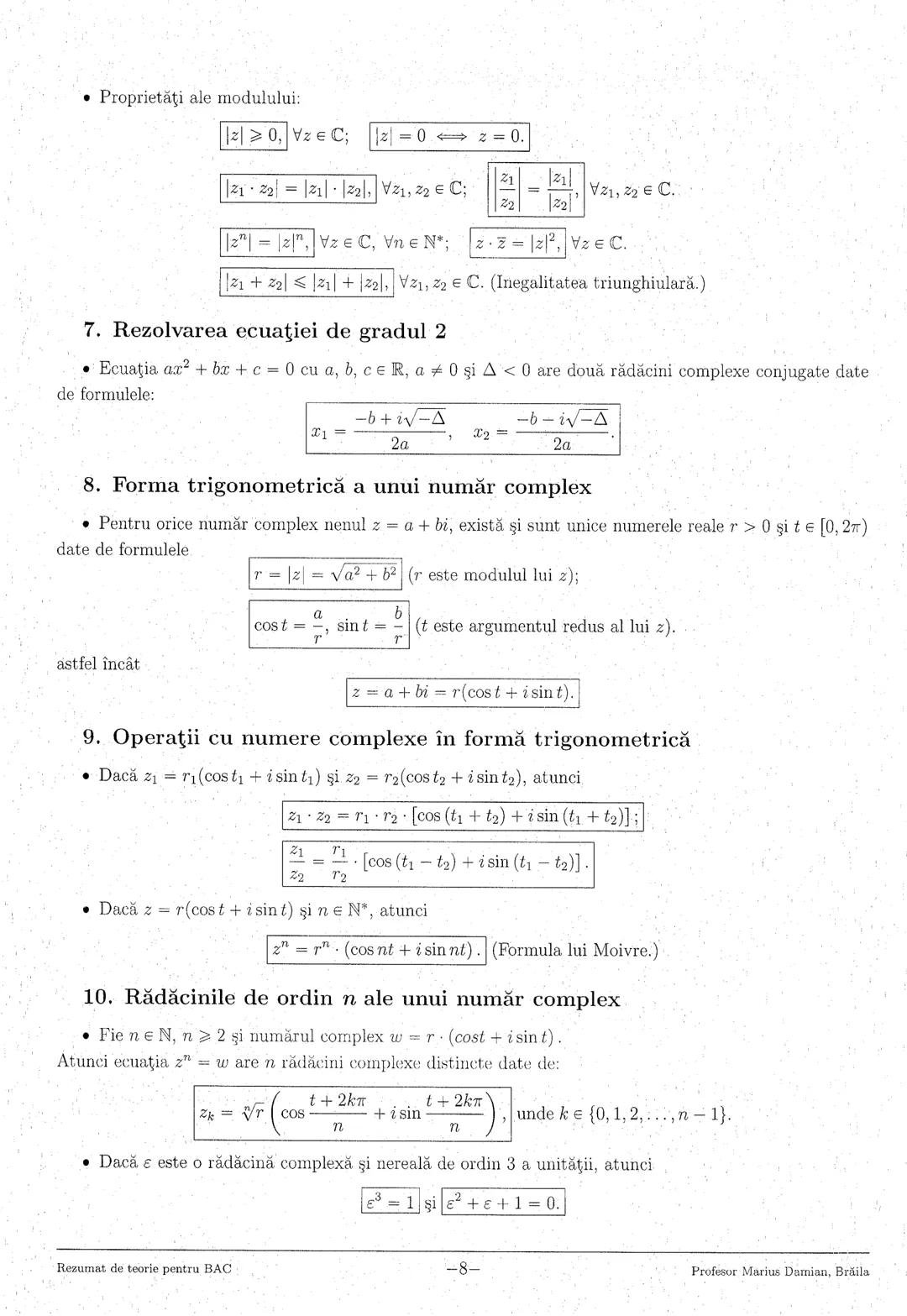 --- OCR Start ---
1. Numere reale
3
2. Logaritmi
5
3. Numere complexe
7
4. Inducţia matematică
9
5. Progresii
..10
6. Funcţia de gradul I
11