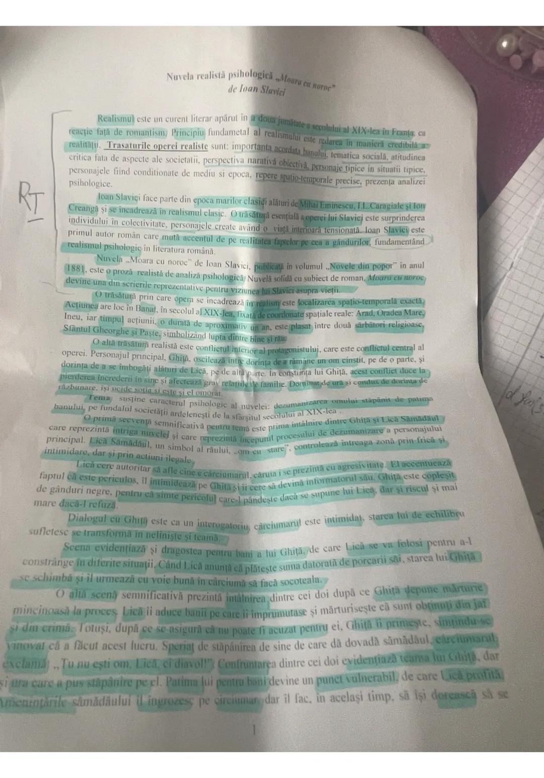 RT
Nuvela realistă psihologică „Moura cu none"
de loan Slavici
Realismul este un curent literar apărut in a douar jumătate a secolului al
