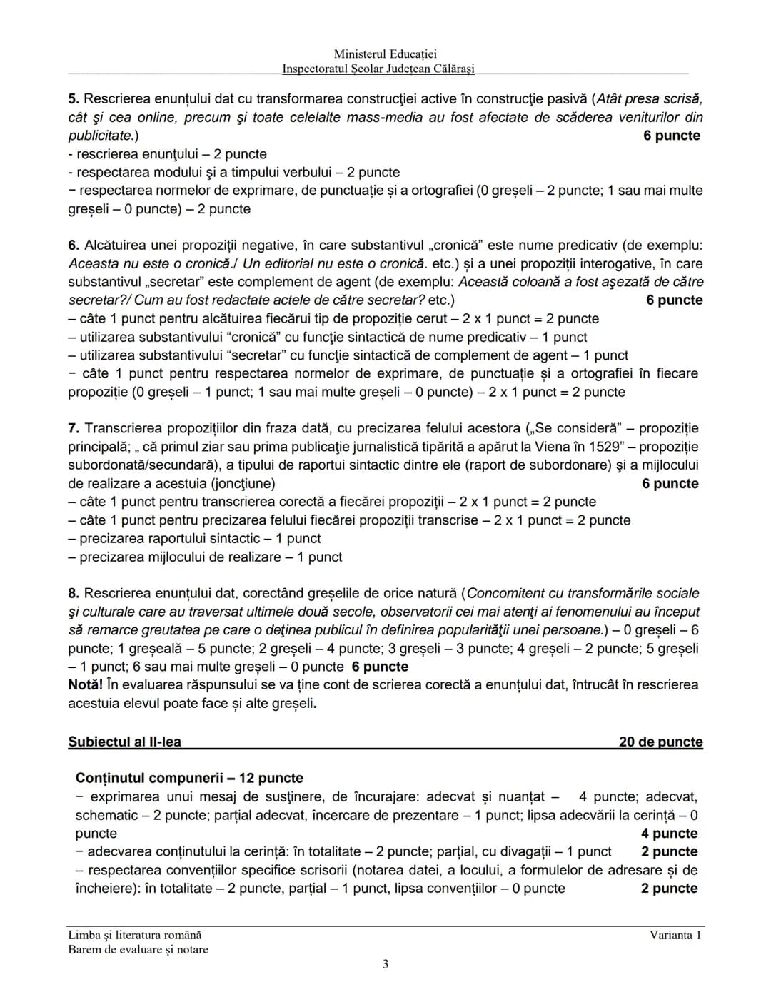 Ministerul Educaţiei
Inspectoratul Şcolar Judeţean Călăraşi
Prezenta lucrare conţine __________ pagini
SIMULARE
EVALUAREA NAŢIONALĂ PENTRU