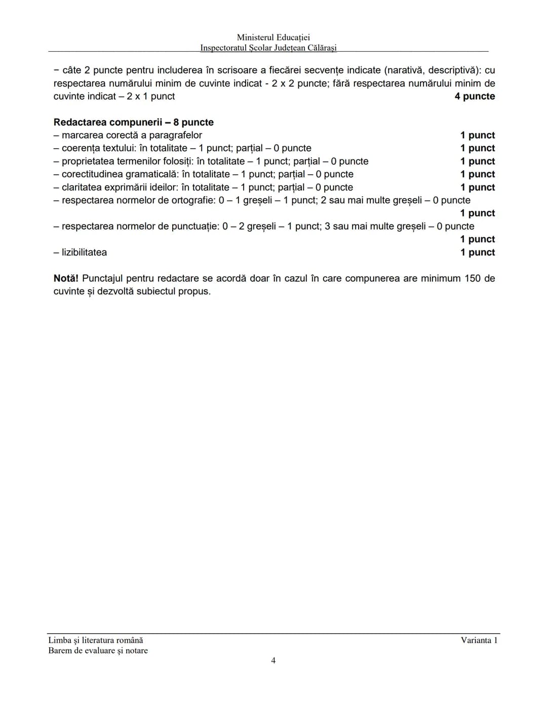 Ministerul Educaţiei
Inspectoratul Şcolar Judeţean Călăraşi
Prezenta lucrare conţine __________ pagini
SIMULARE
EVALUAREA NAŢIONALĂ PENTRU