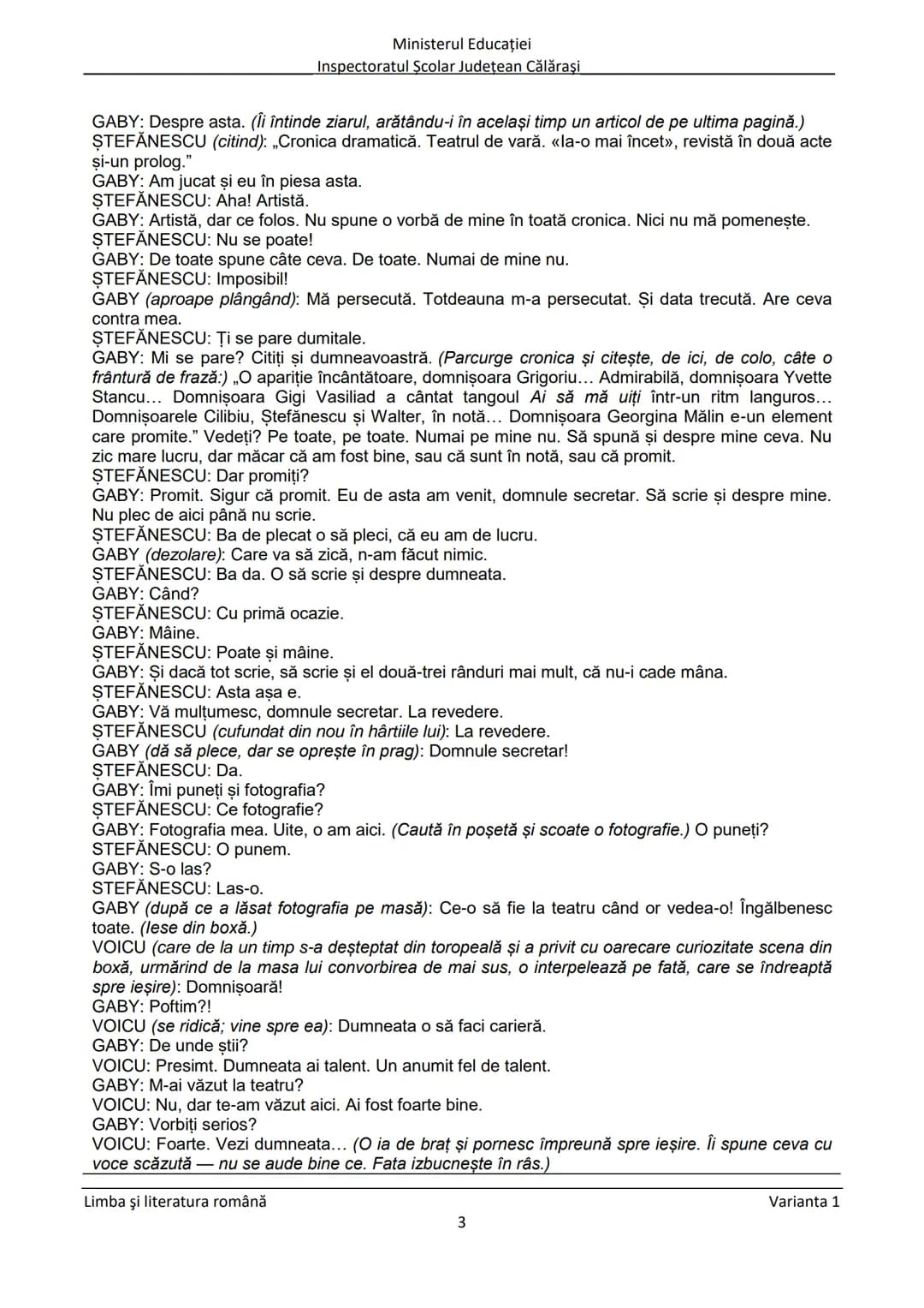 Ministerul Educaţiei
Inspectoratul Şcolar Judeţean Călăraşi
Prezenta lucrare conţine __________ pagini
SIMULARE
EVALUAREA NAŢIONALĂ PENTRU