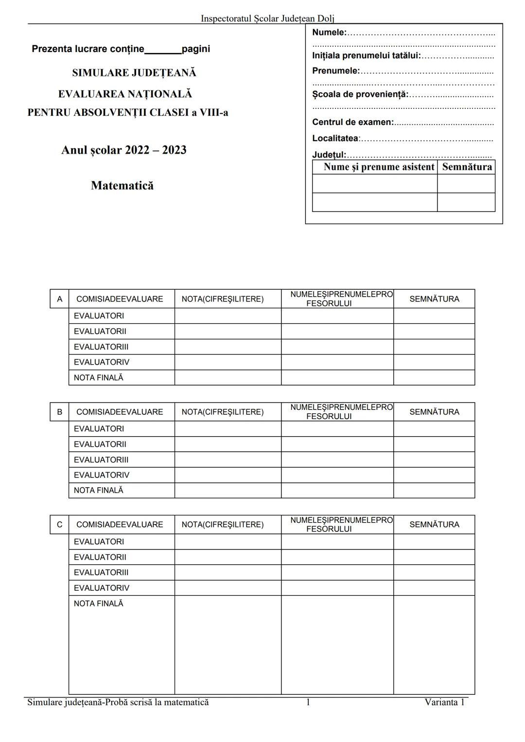test matematică evaluarea națională