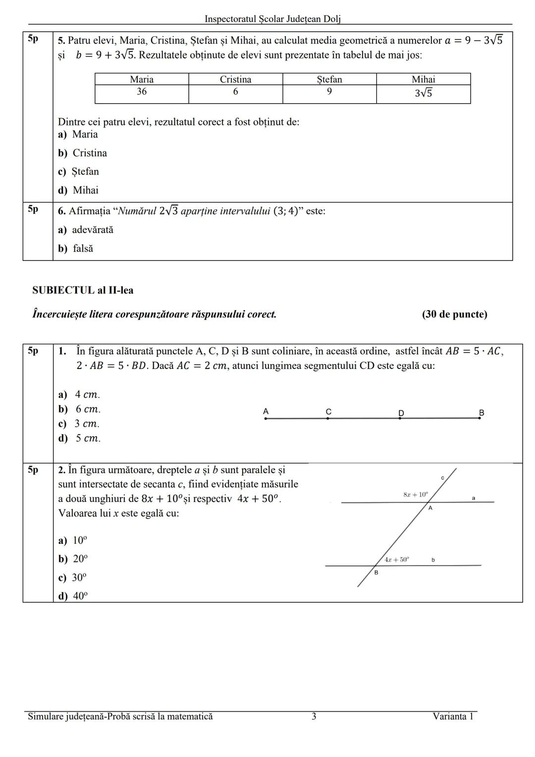 Inspectoratul Şcolar Județean Dolj
Prezenta lucrare conţine __________pagini
SIMULARE JUDEȚEANĂ
EVALUAREA NAȚIONALĂ
PENTRU ABSOLVENȚII C