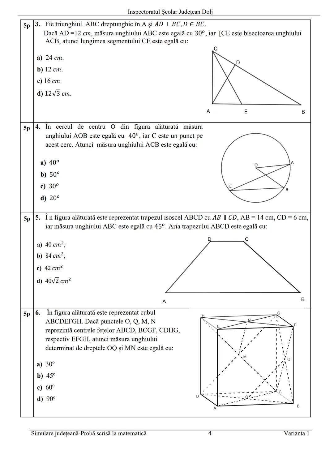 Inspectoratul Şcolar Județean Dolj
Prezenta lucrare conţine __________pagini
SIMULARE JUDEȚEANĂ
EVALUAREA NAȚIONALĂ
PENTRU ABSOLVENȚII C