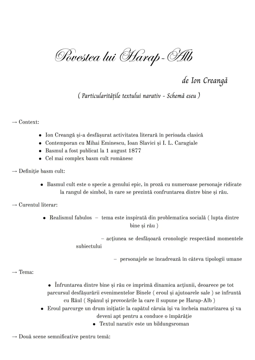 --- OCR Start ---
Context:
Povestea lui Harap-Alb
de Ion Creangă
(Particularitățile textului narativ - Schemă eseu)
• Ion Creangă şi-a desfă