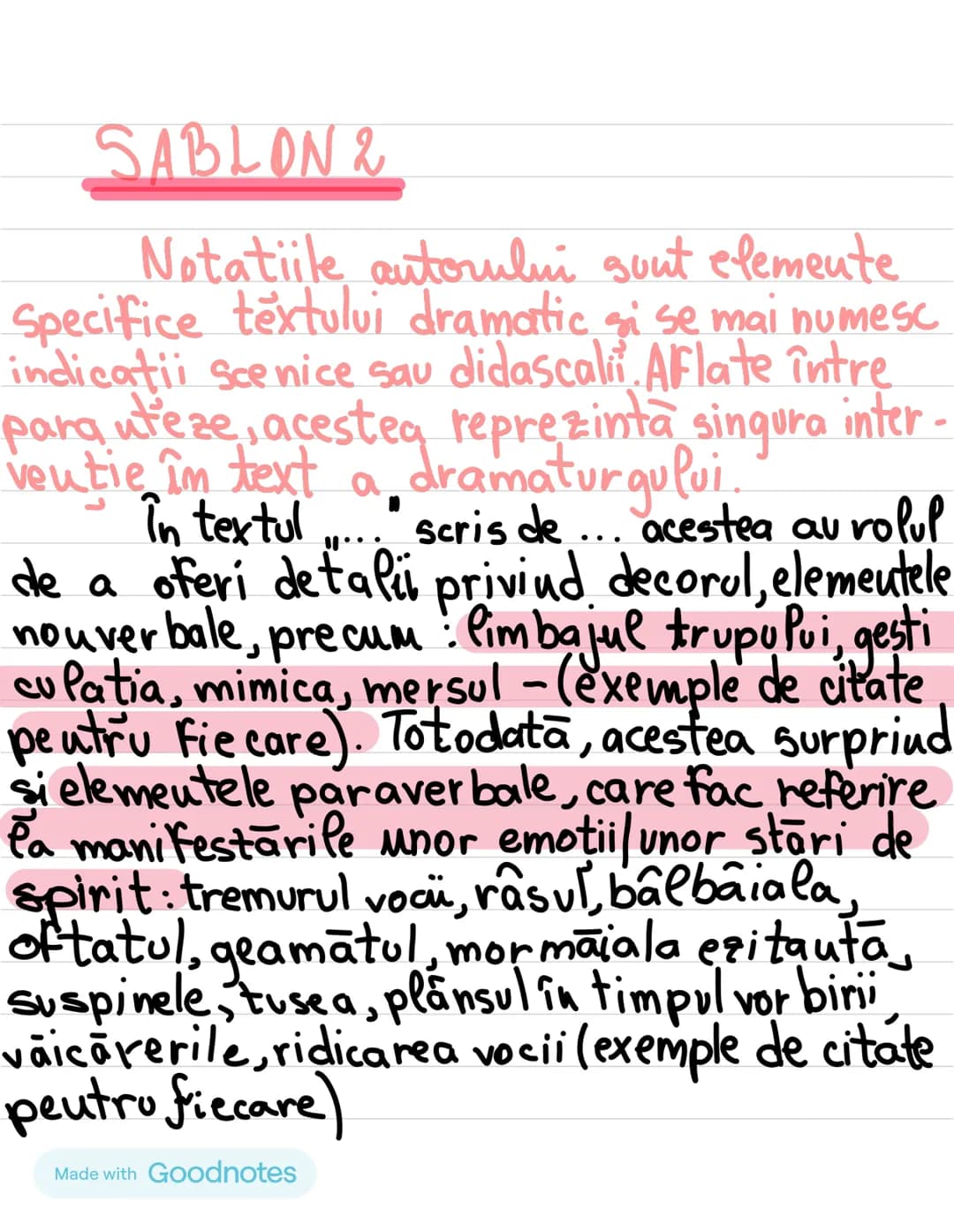 Made with Goodnotes # Notatiile autorului
Apar intratextual (în paranteze)
Lextratextual (scris înclinat)
Rolusi - stabilesc decorul.
- c