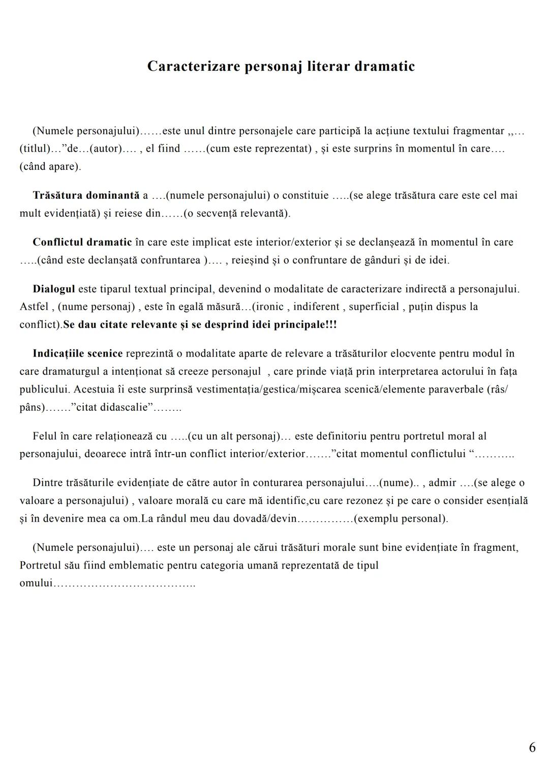 Caracterizare personaj literar dramatic