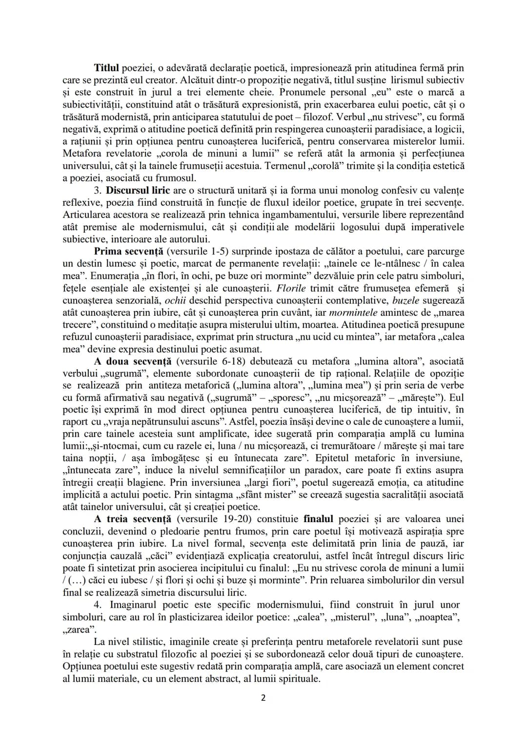 # Eu nu strivesc corola de minuni a lumii, Lucian Blaga
~text poetic interbelic modern~
1. Conceptul de modernism, în sens larg, „se aplic