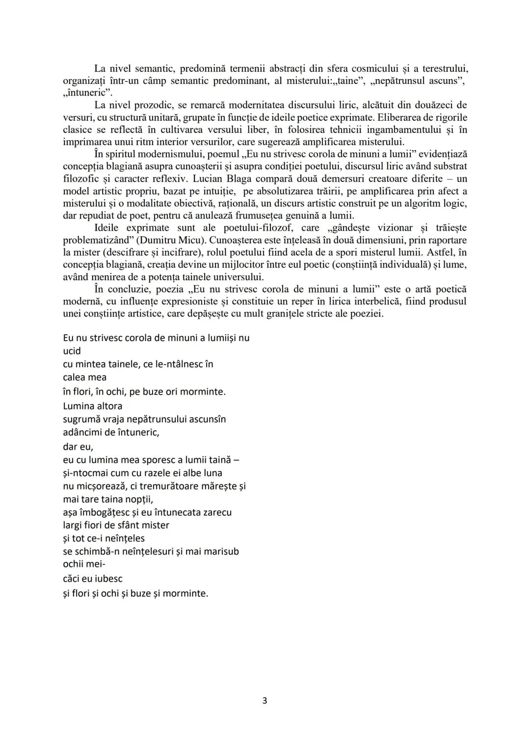 # Eu nu strivesc corola de minuni a lumii, Lucian Blaga
~text poetic interbelic modern~
1. Conceptul de modernism, în sens larg, „se aplic