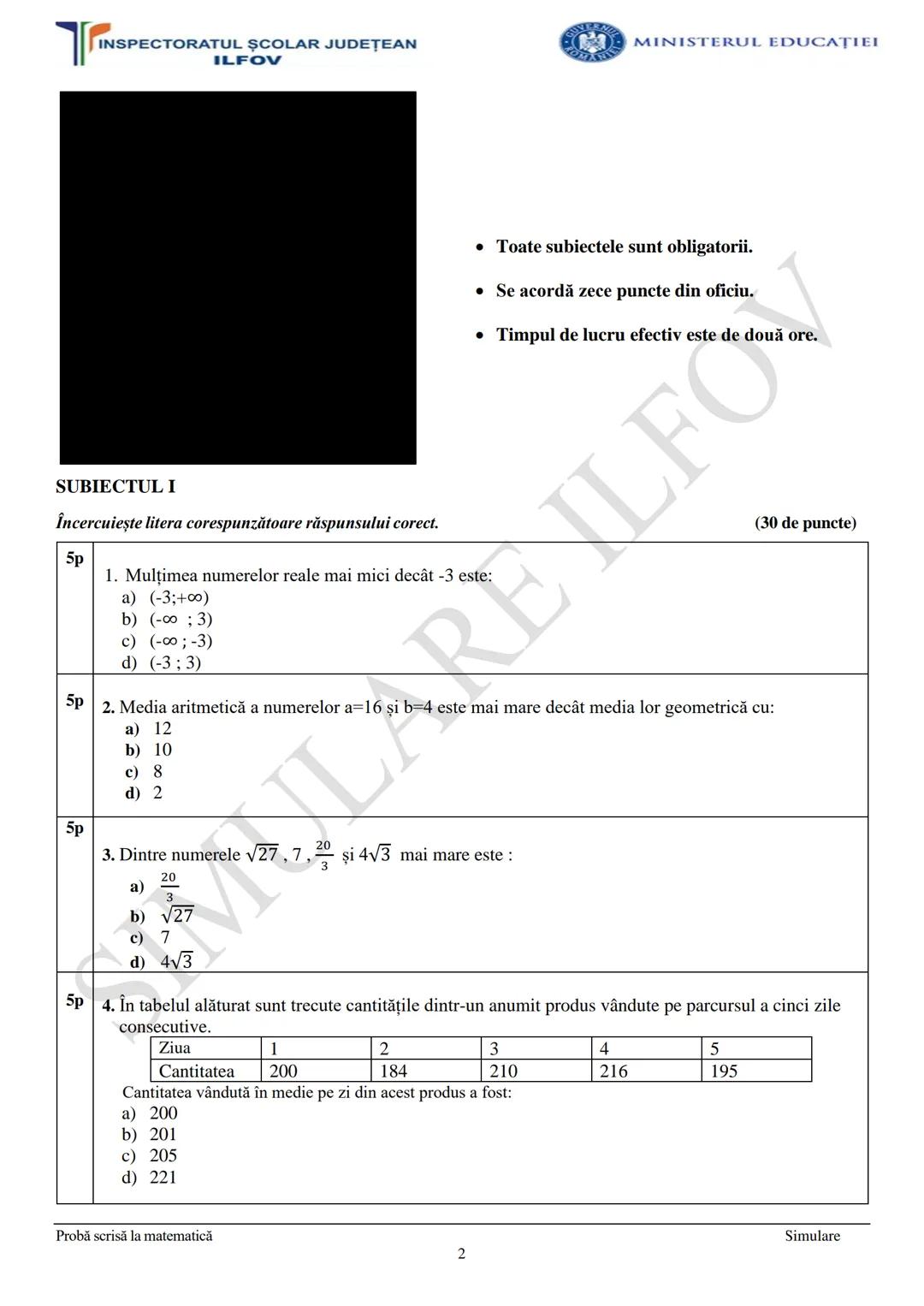 # INSPECTORATUL ŞCOLAR JUDEȚEAN
# ILFOV
Prezenta lucrare conține __________ pagini
# EVALUAREA NAŢIONALĂ
## SIMULARE NOIEMBRIE-JUDETUL ILF