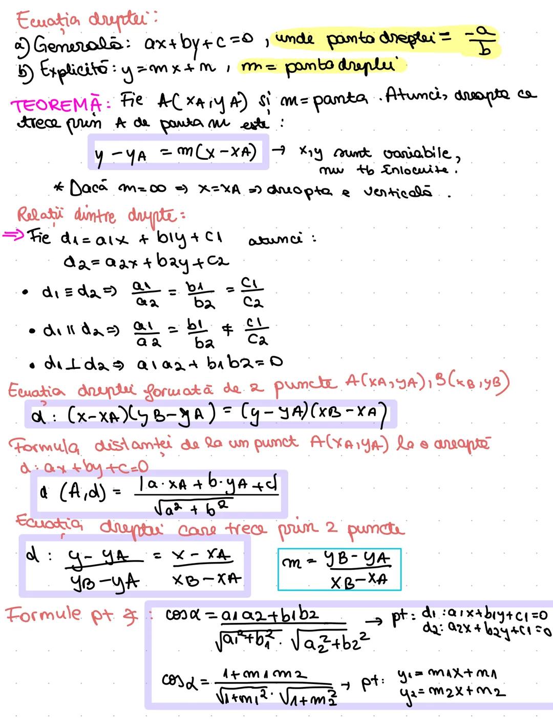 --- OCR Start ---
geometrie analitica
Formula distanţei dintre 2 pct în plan A(xA,yA),
$\sqrt{(xA-x_{B})^{2}+(yA-y_{B})^{2}}$
B(xB, yB)
Coor