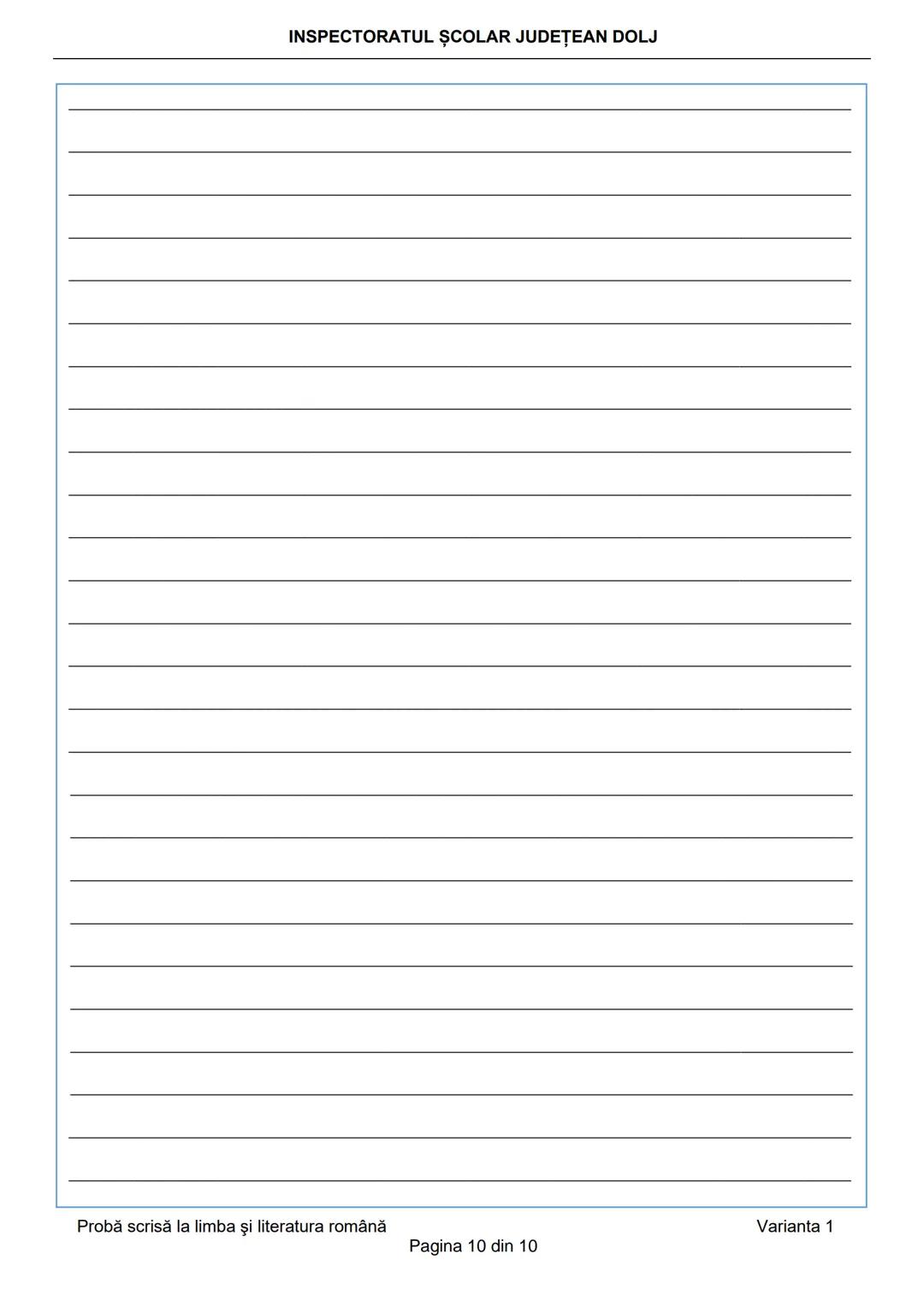 INSPECTORATUL ŞCOLAR JUDEȚEAN DOLJ
Prezenta lucrare conține __________ pagini
Numele: ....................................................